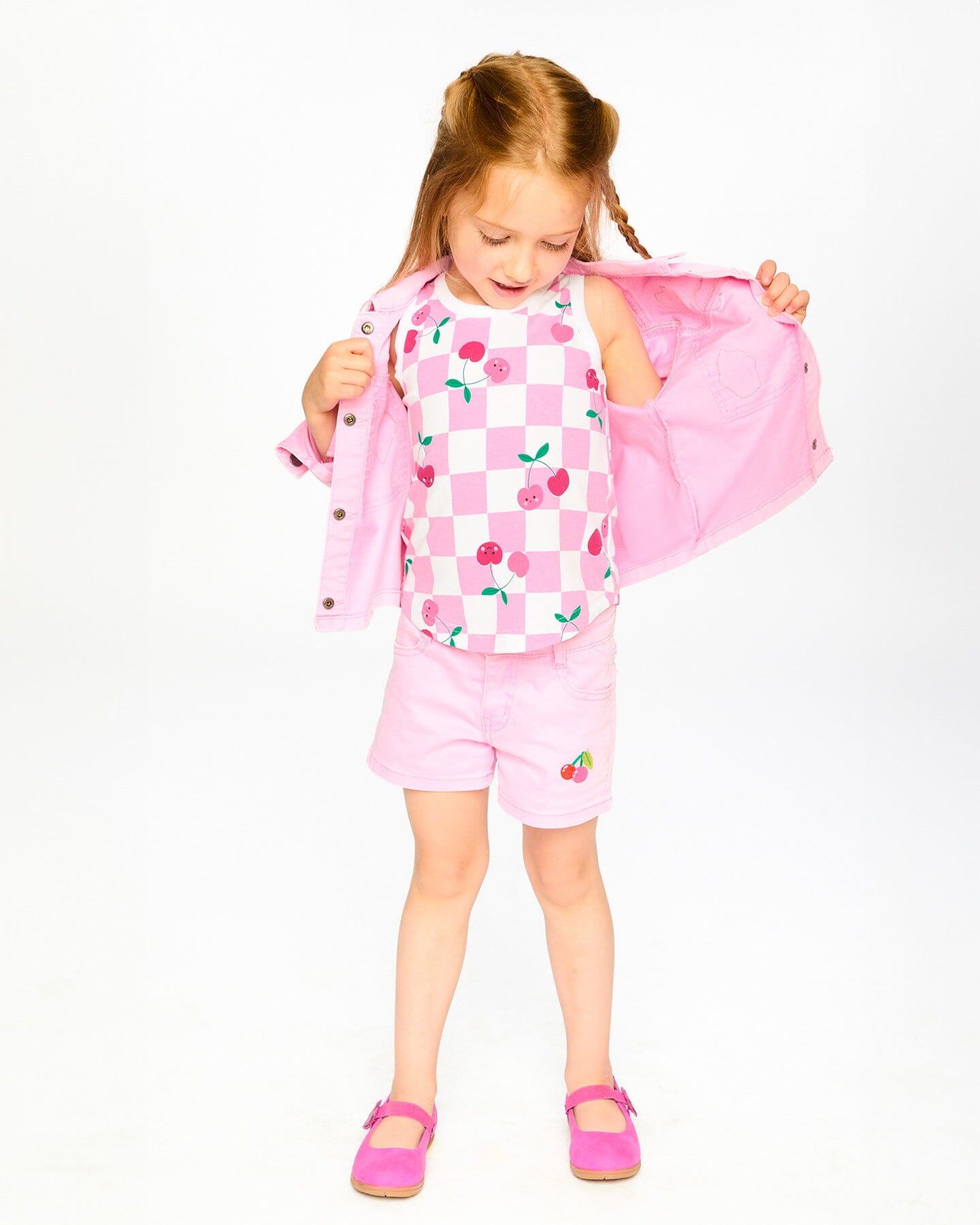 Pink Denim Shorts With Embroidery