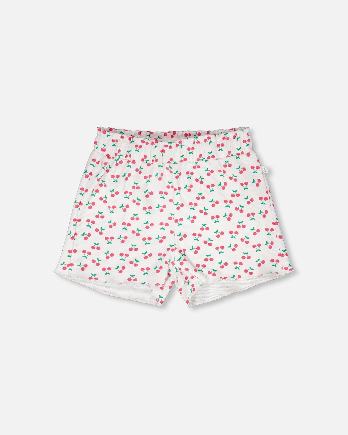Rib Shorts White Printed Cherries