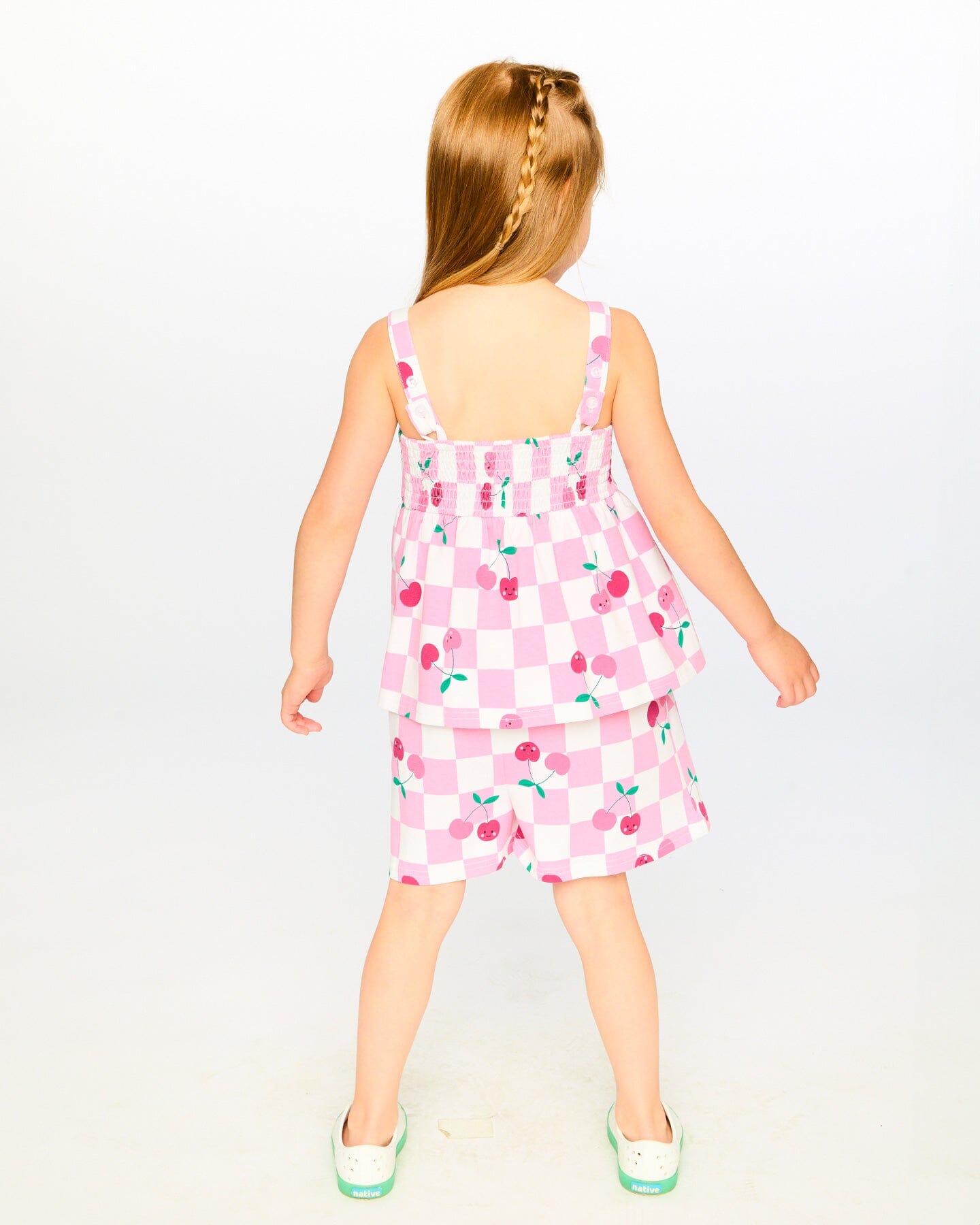 Organic Cotton Jersey Romper Pink Printed Cherries