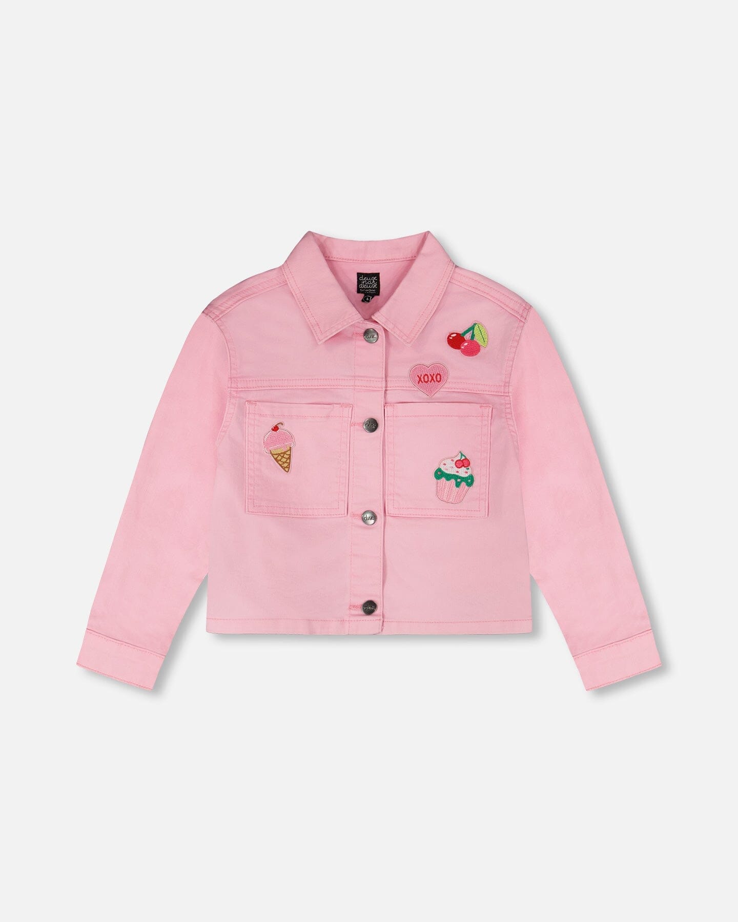 Pink Denim Jacket With Embroidered Patches