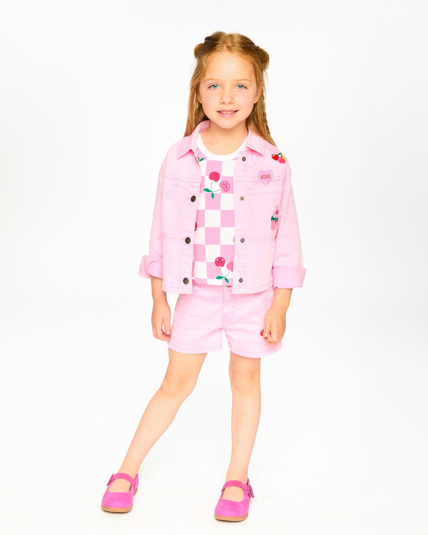 Pink Denim Jacket With Embroidered Patches