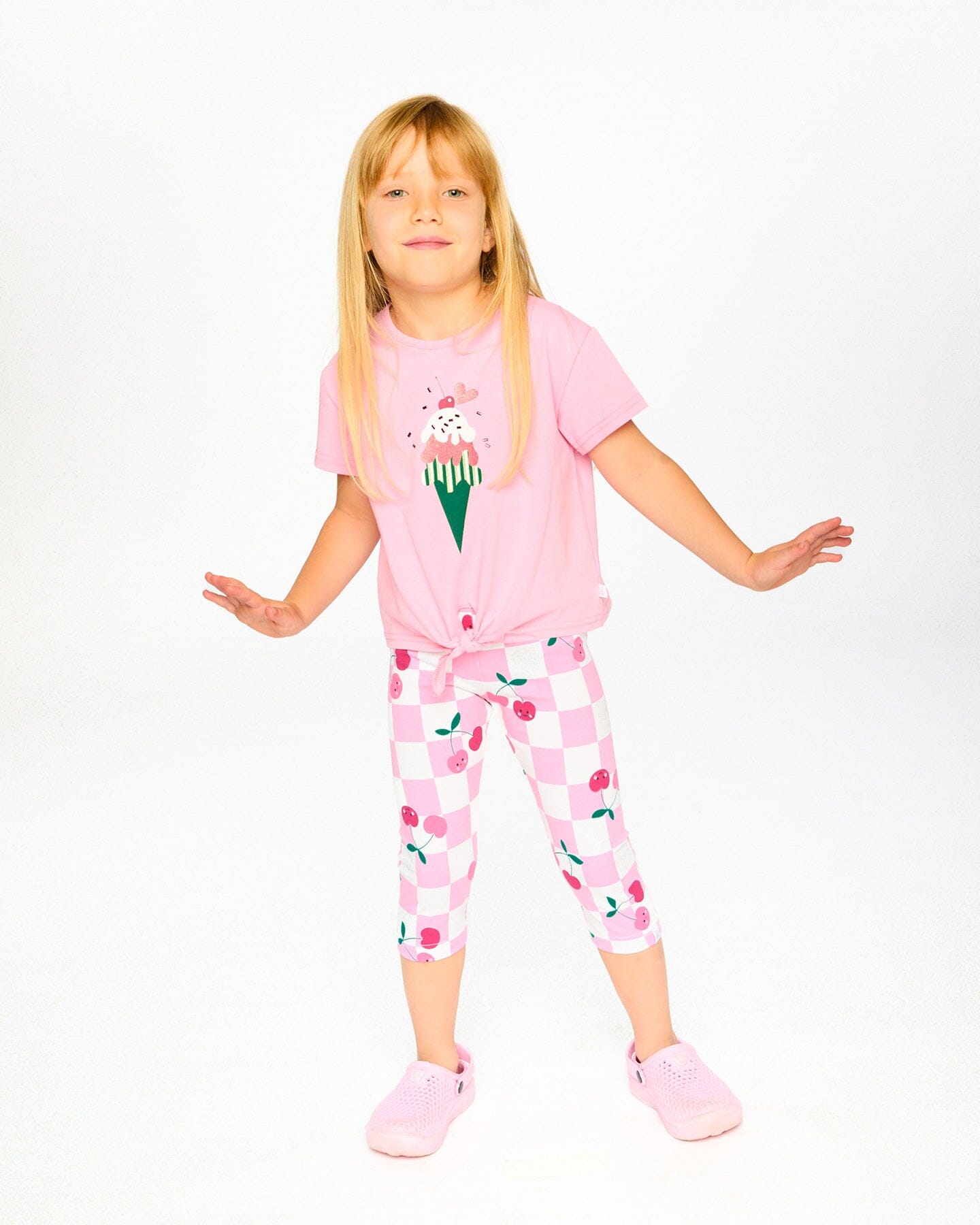 Organic Cotton Jersey Capri Pink Printed Cherries