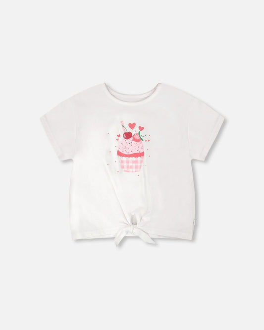 Organic Cotton Jersey T-Shirt With Tie At Waist White