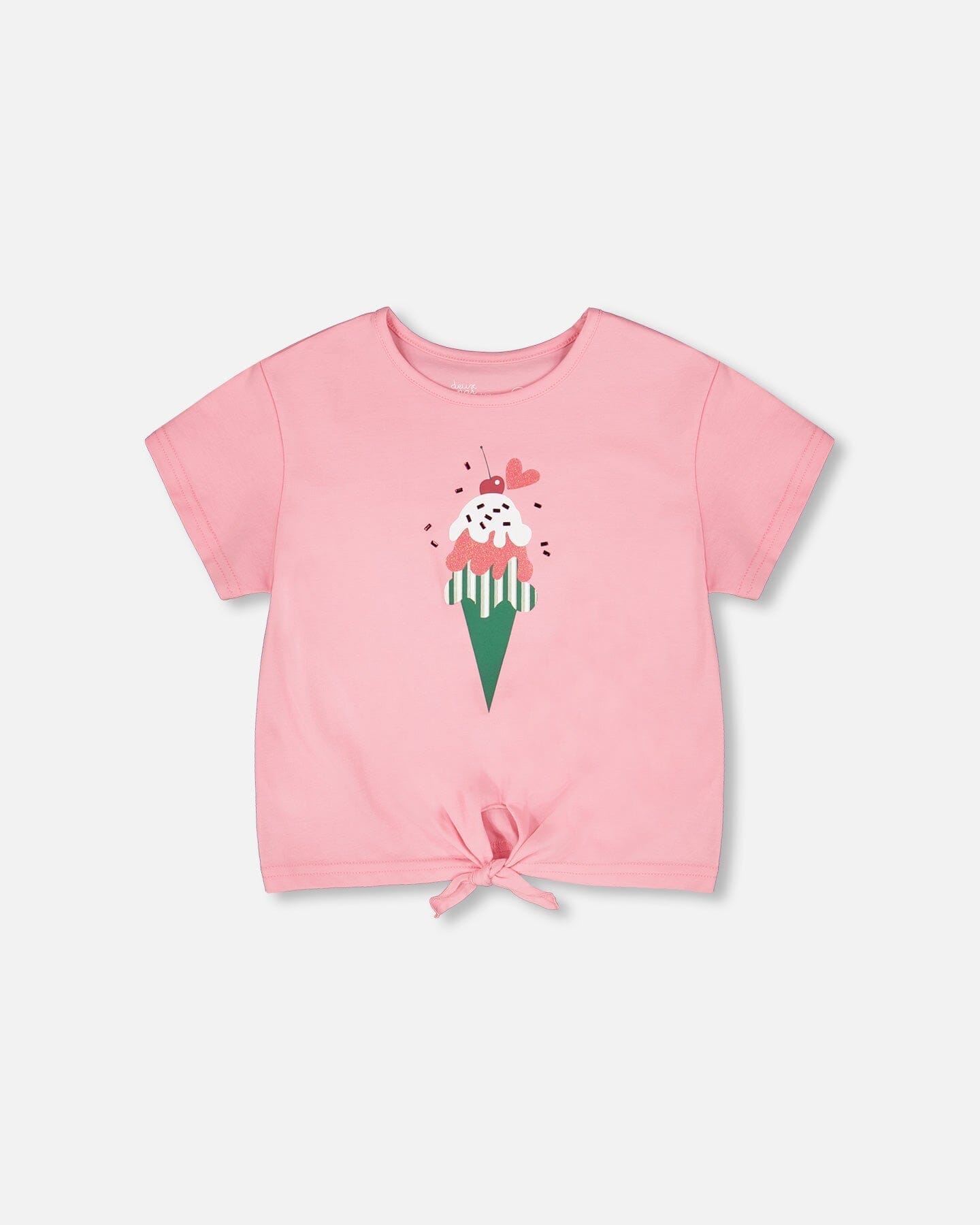 Organic Cotton Jersey T-Shirt With Tie At Waist Pink