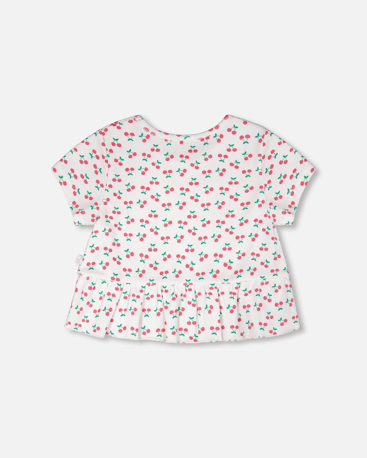 Rib Crop T-Shirt With Frill White Printed Cheeries