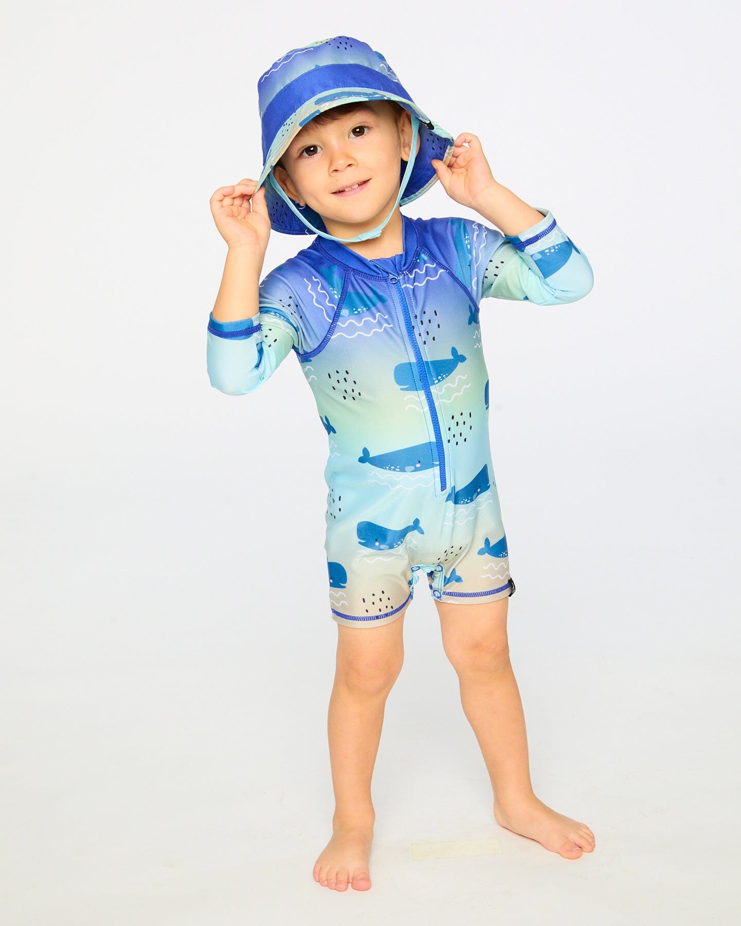 Baby And Toddlers One-Piece Long Sleeve Rashguard Blue Whale Print