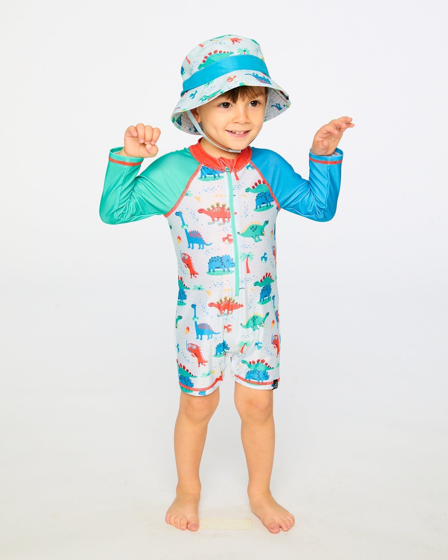 Baby And Toddler One-Piece Long Sleeve Rashguard Grey Baby Dinosaur Print