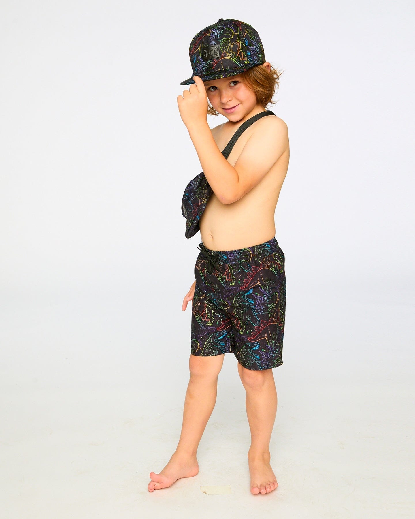 Swim Trunks Black Dinosaur Print