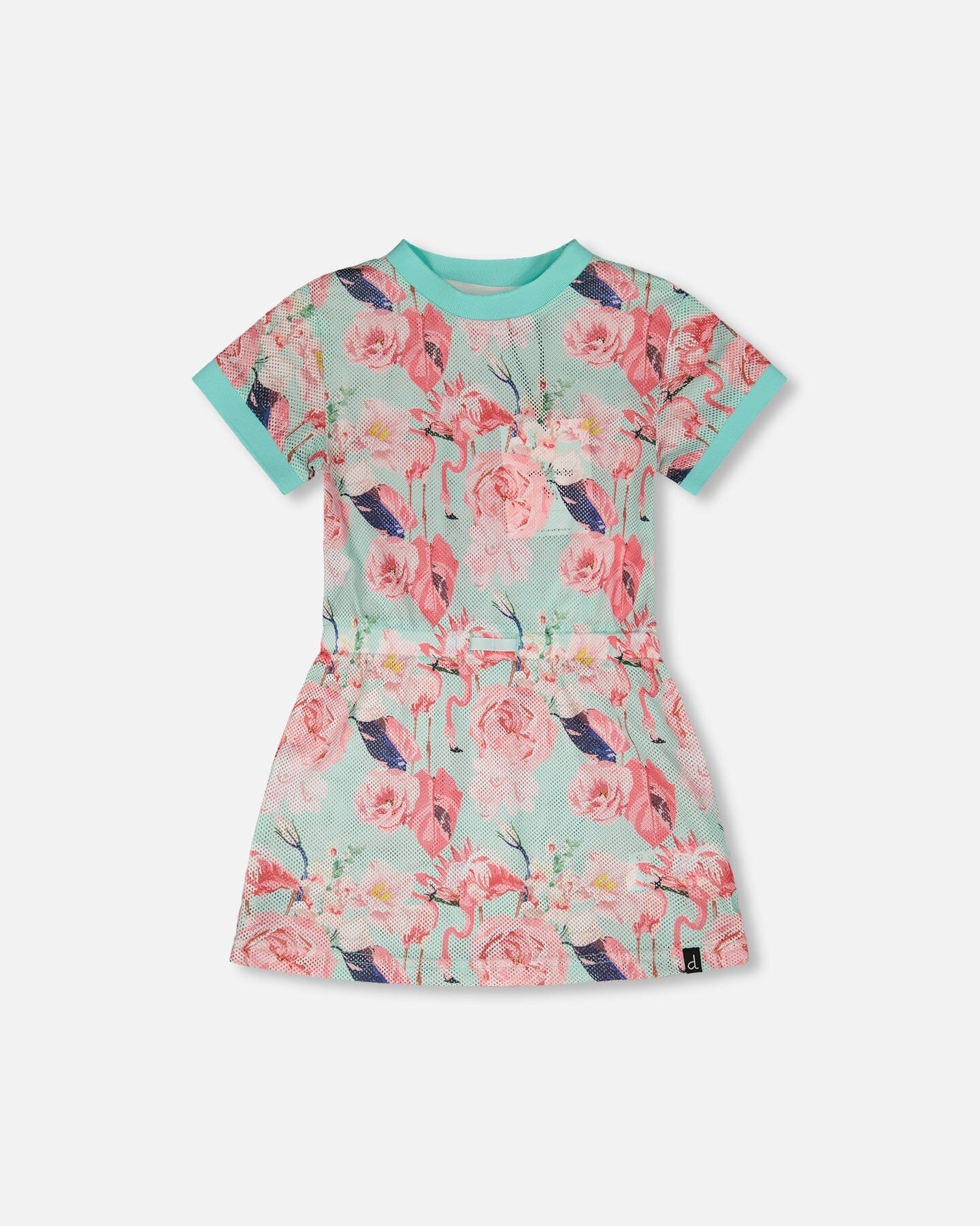 Mesh Beach Dress Blue Flamingo Print