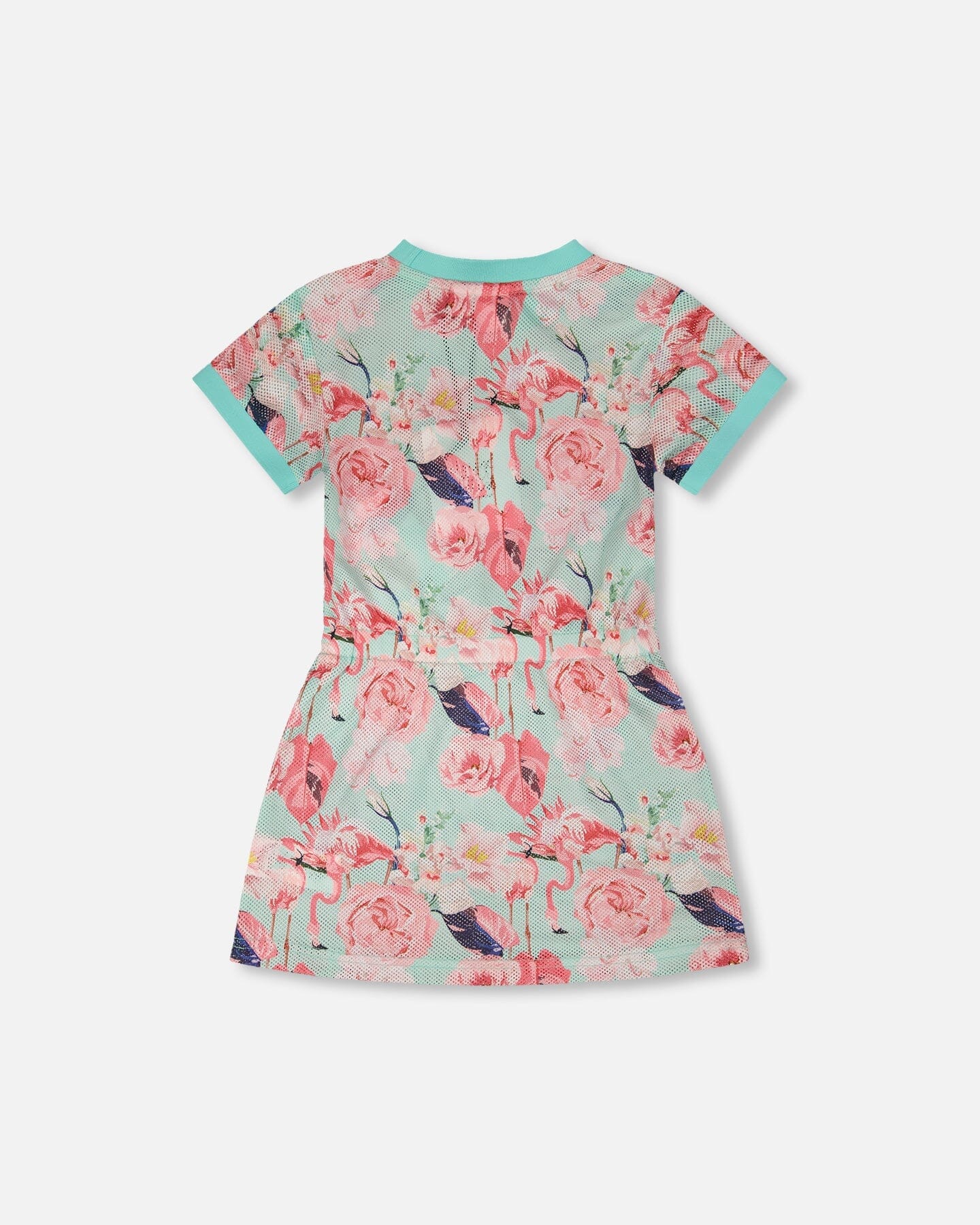 Mesh Beach Dress Blue Flamingo Print