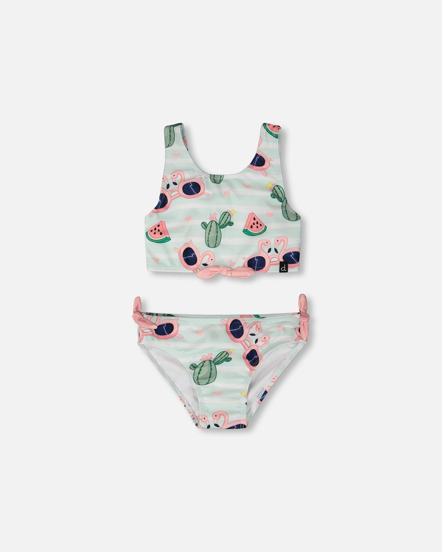 Two-Piece Swimsuit Blue Flamingo And Cactus Print