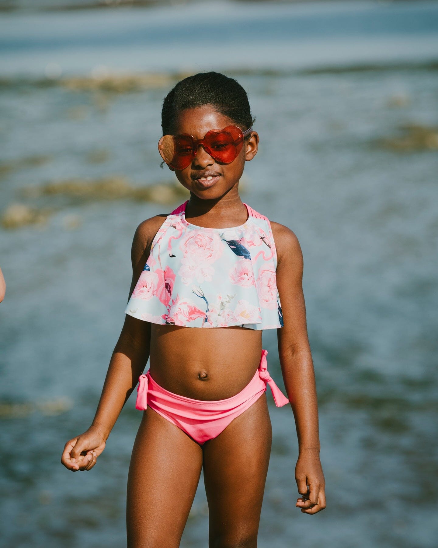Two-Piece Swimsuit Blue Flamingo Print