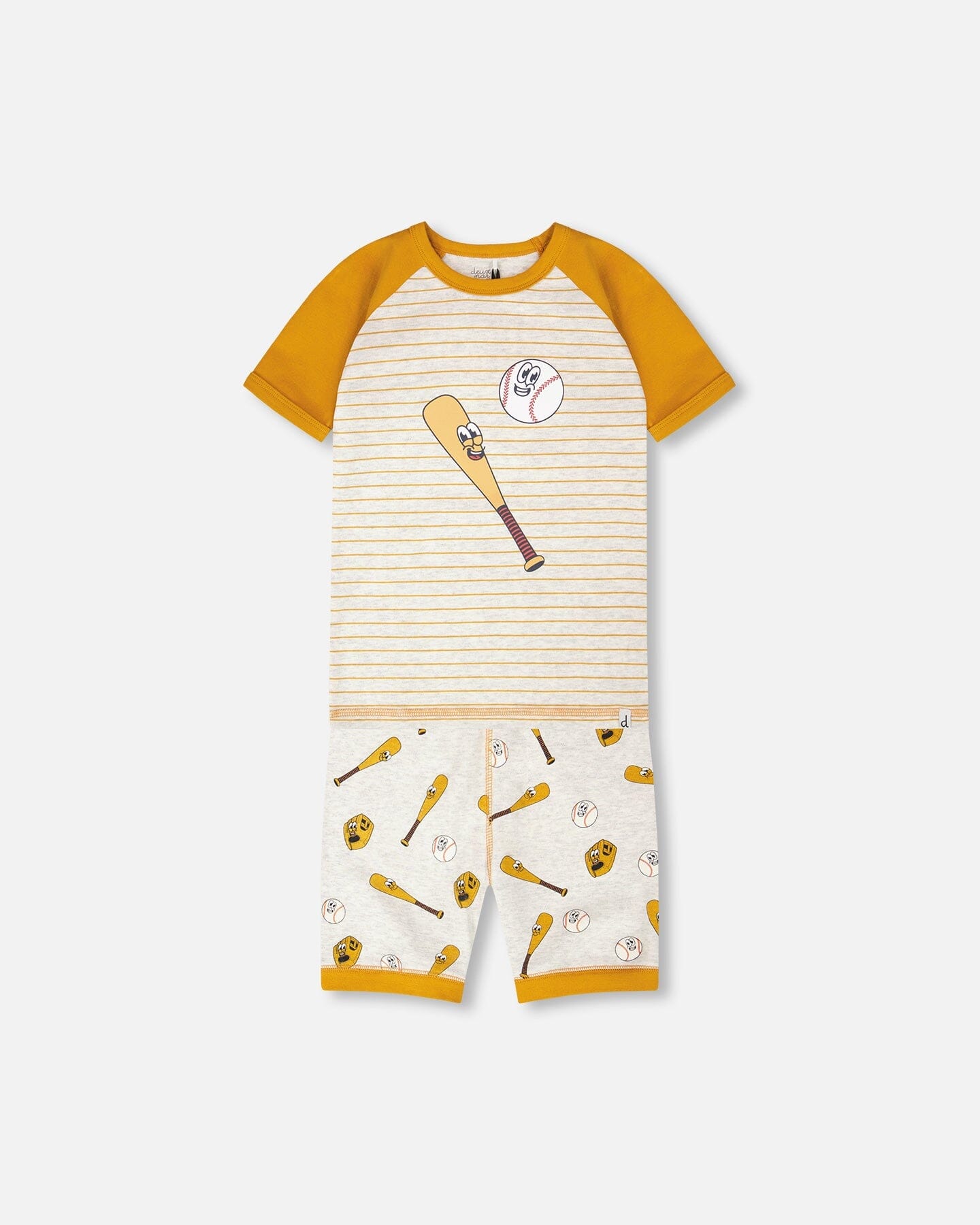 Organic Cotton Two-Piece Pyjama Set Grey Mix Baseball Print