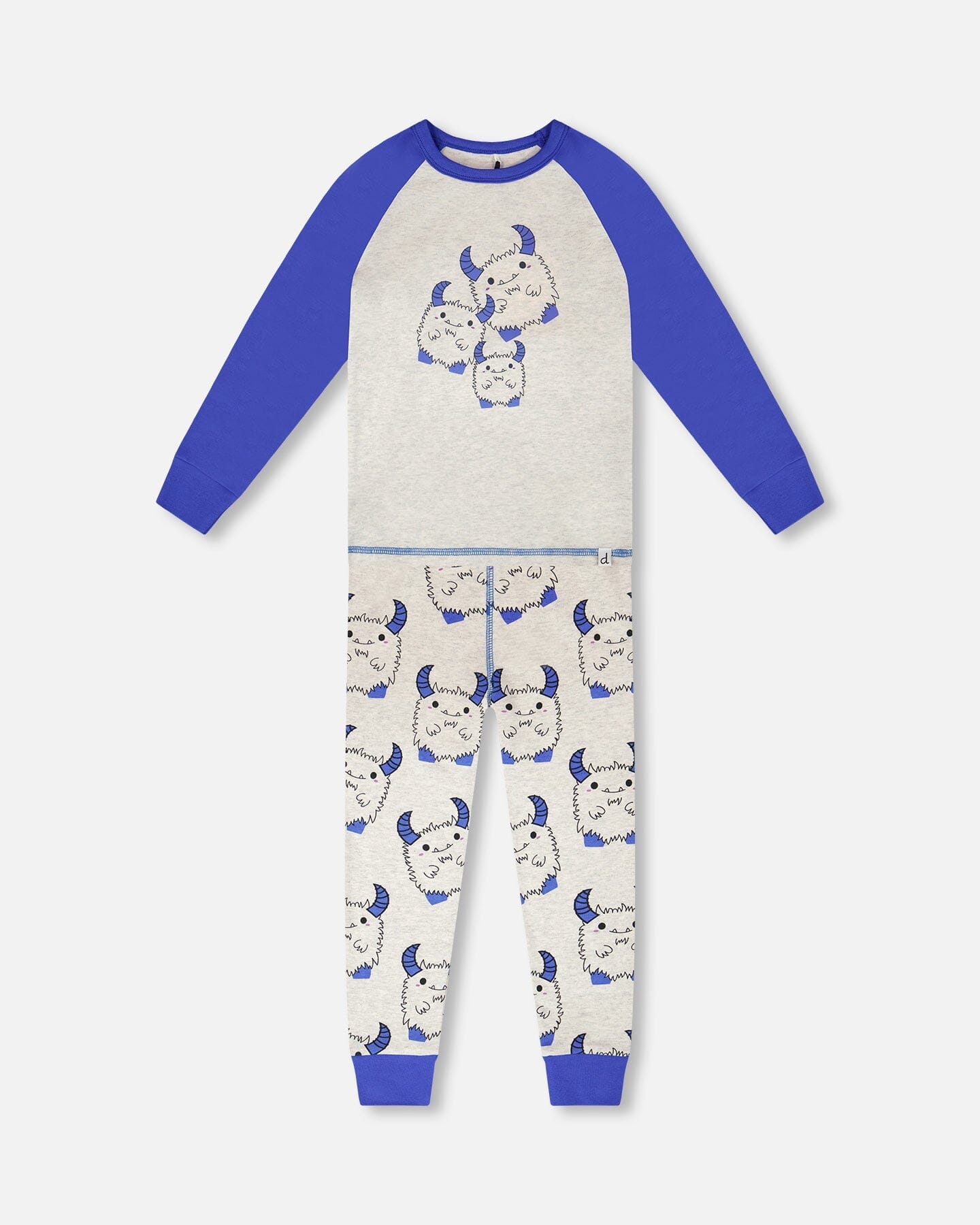 Organic Cotton Two-Piece Pyjama Set Grey Mix Monster Print