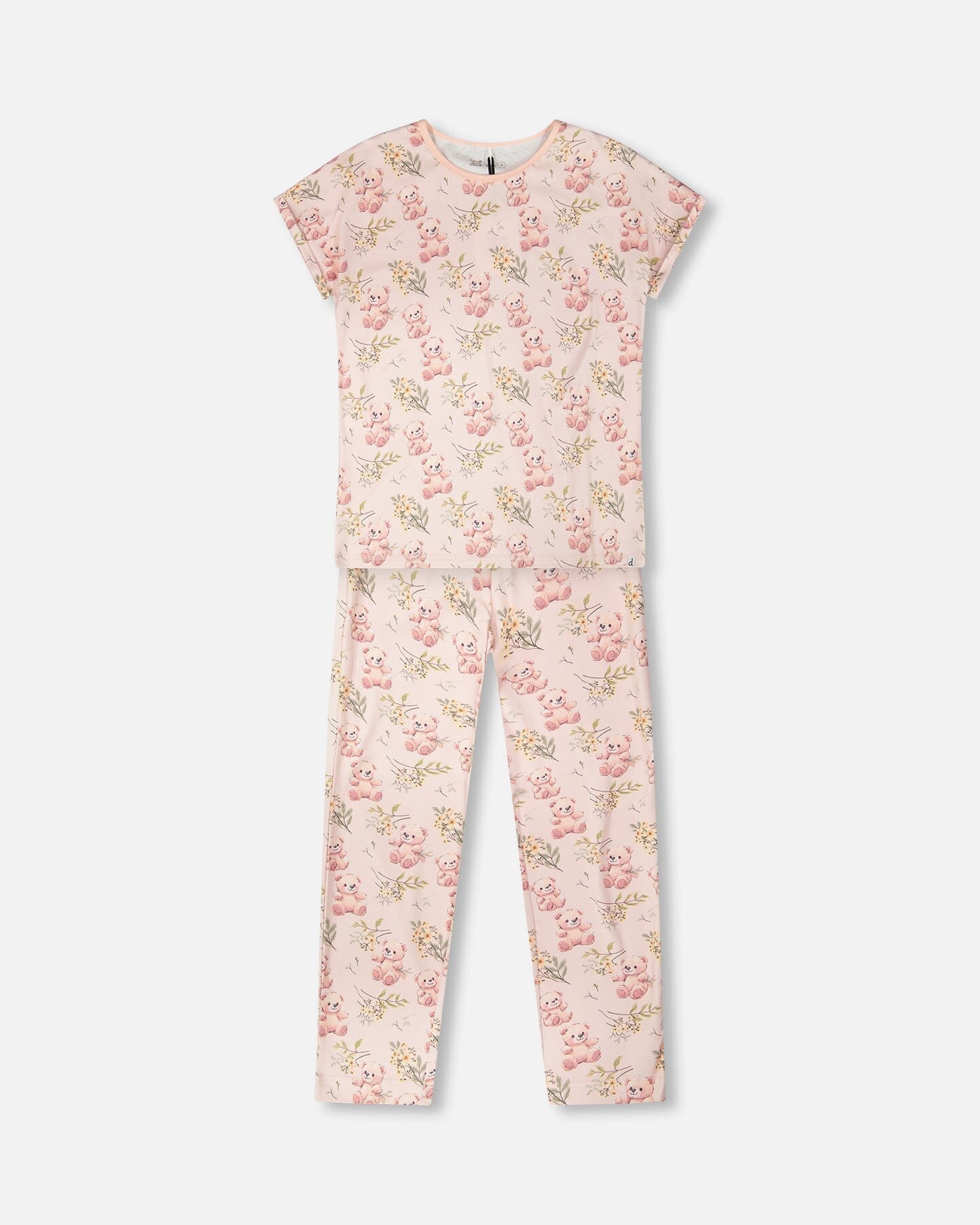 Organic Cotton Women Two-Piece Pyjama Set Pale Pink Bear Print