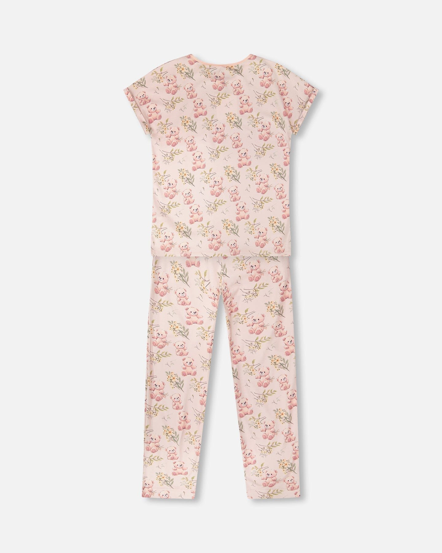 Organic Cotton Women Two-Piece Pyjama Set Pale Pink Bear Print