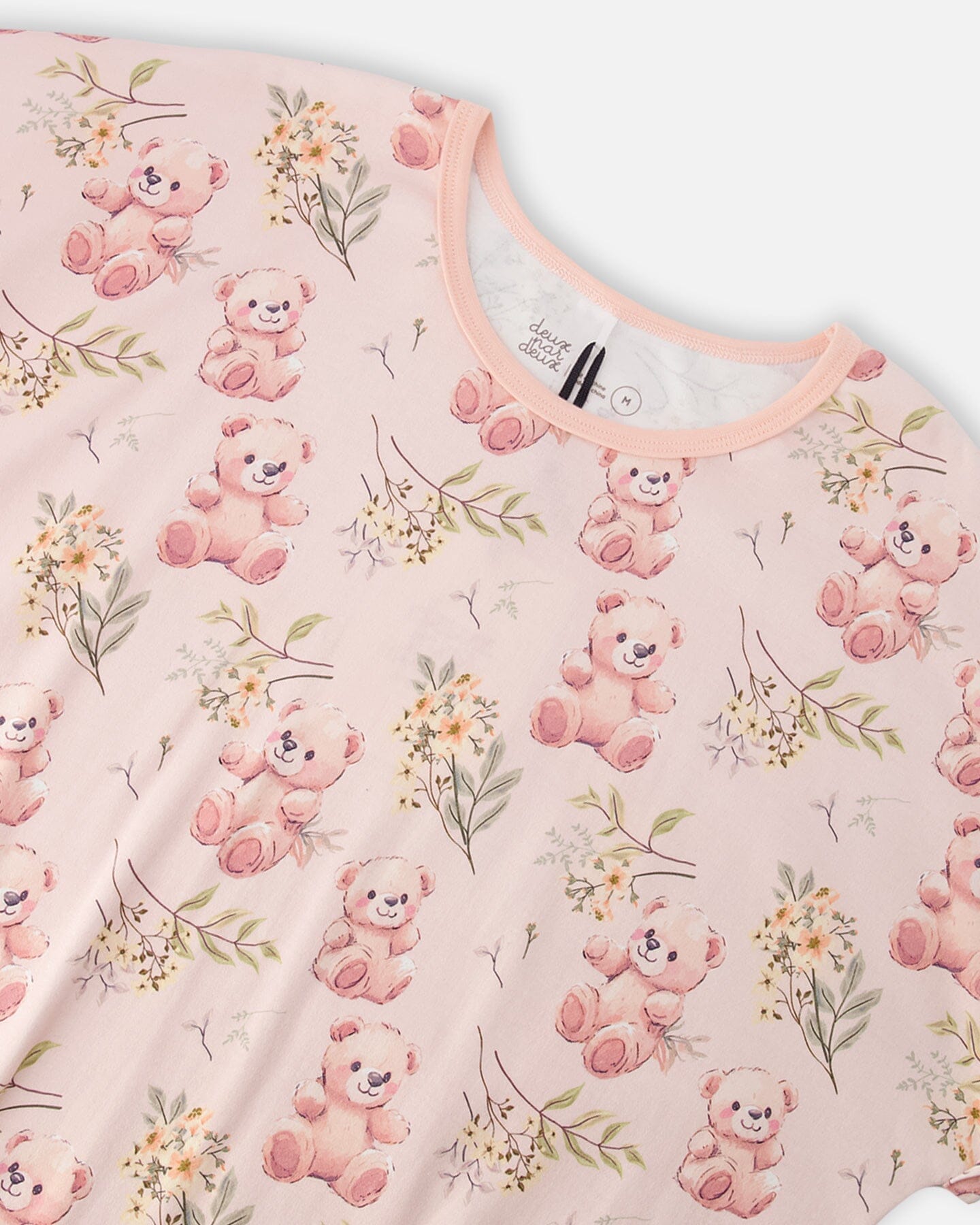 Organic Cotton Women Two-Piece Pyjama Set Pale Pink Bear Print