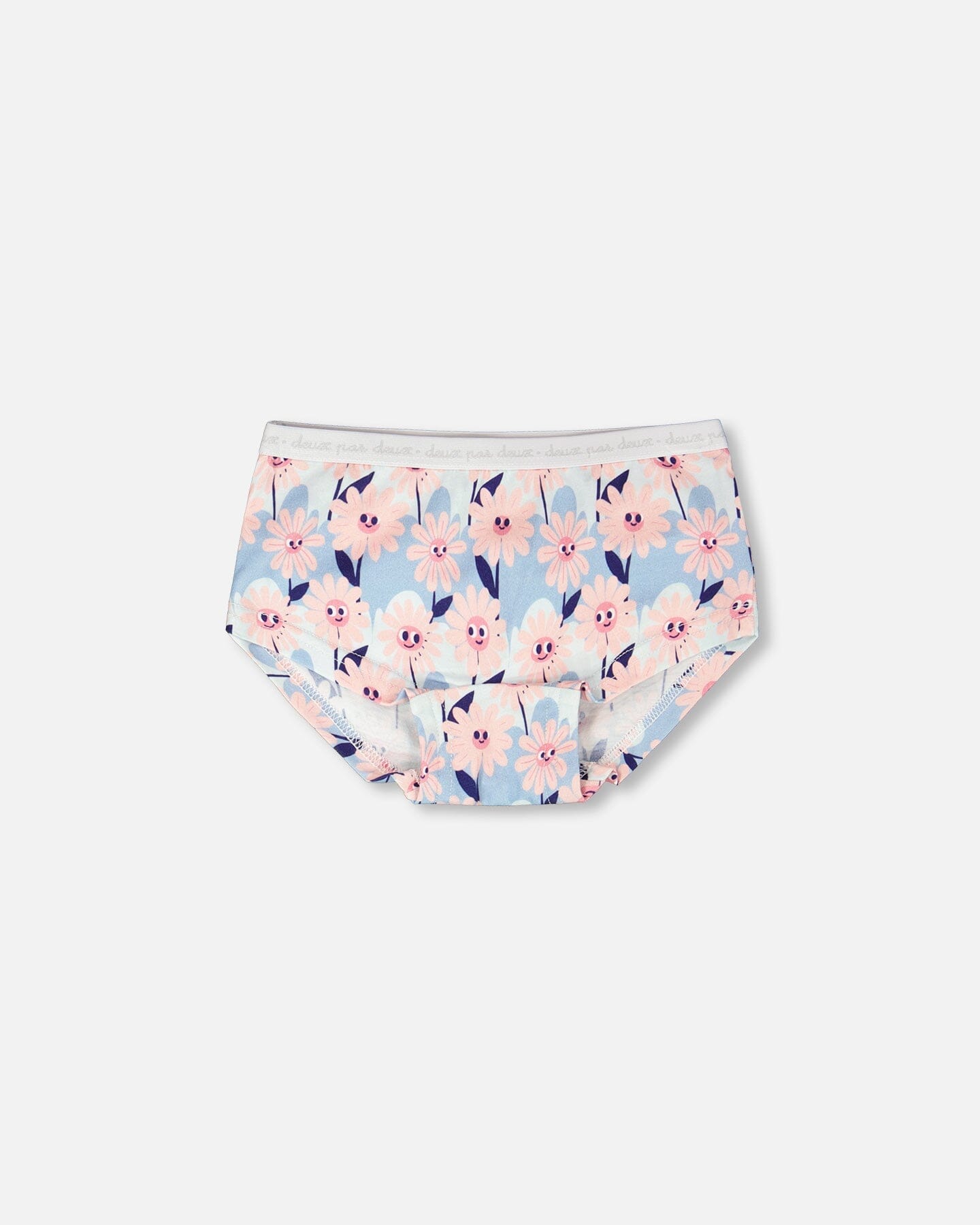 Organic Cotton Boyshort Panty Blue Smiling Flower Print