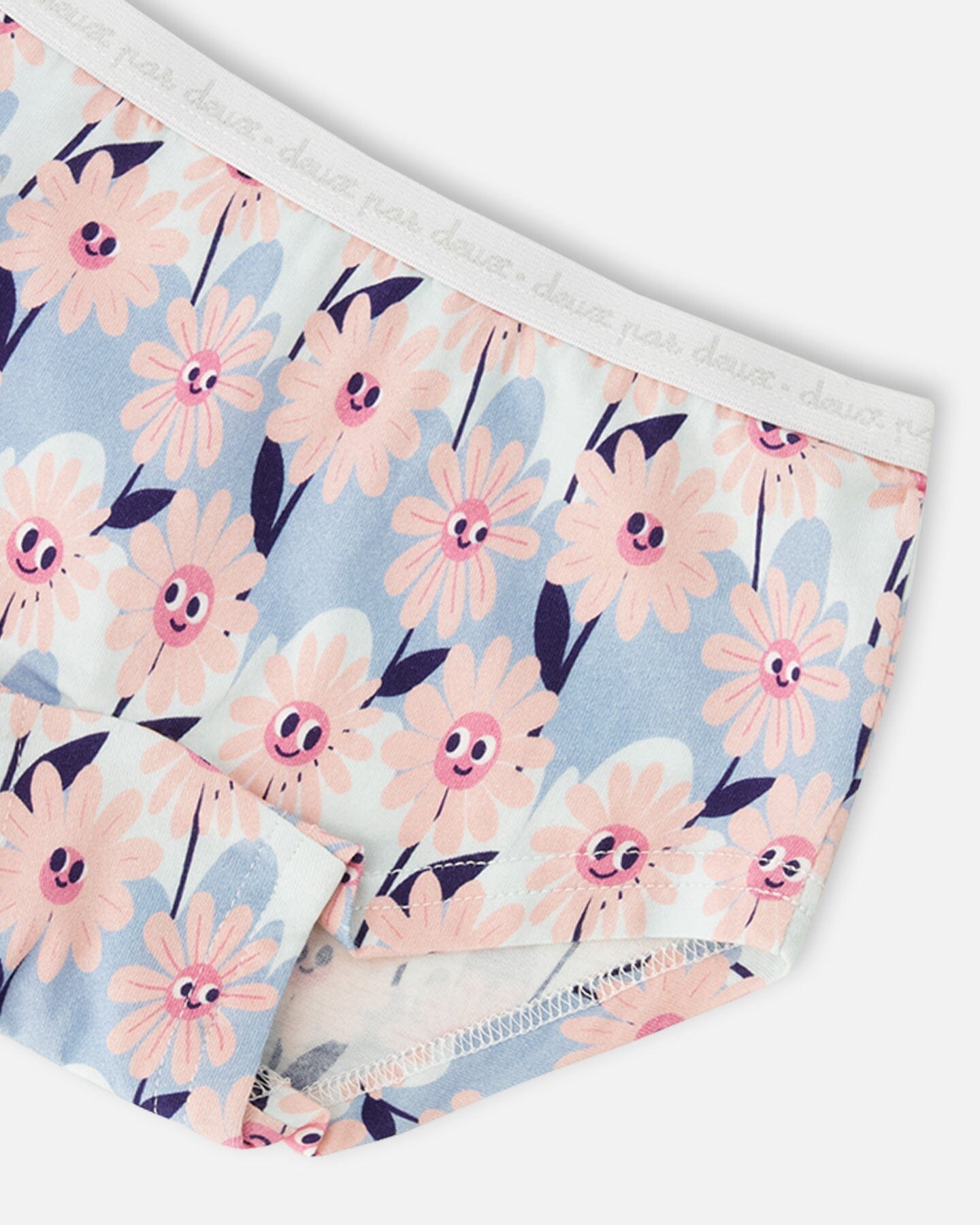 Organic Cotton Boyshort Panty Blue Smiling Flower Print