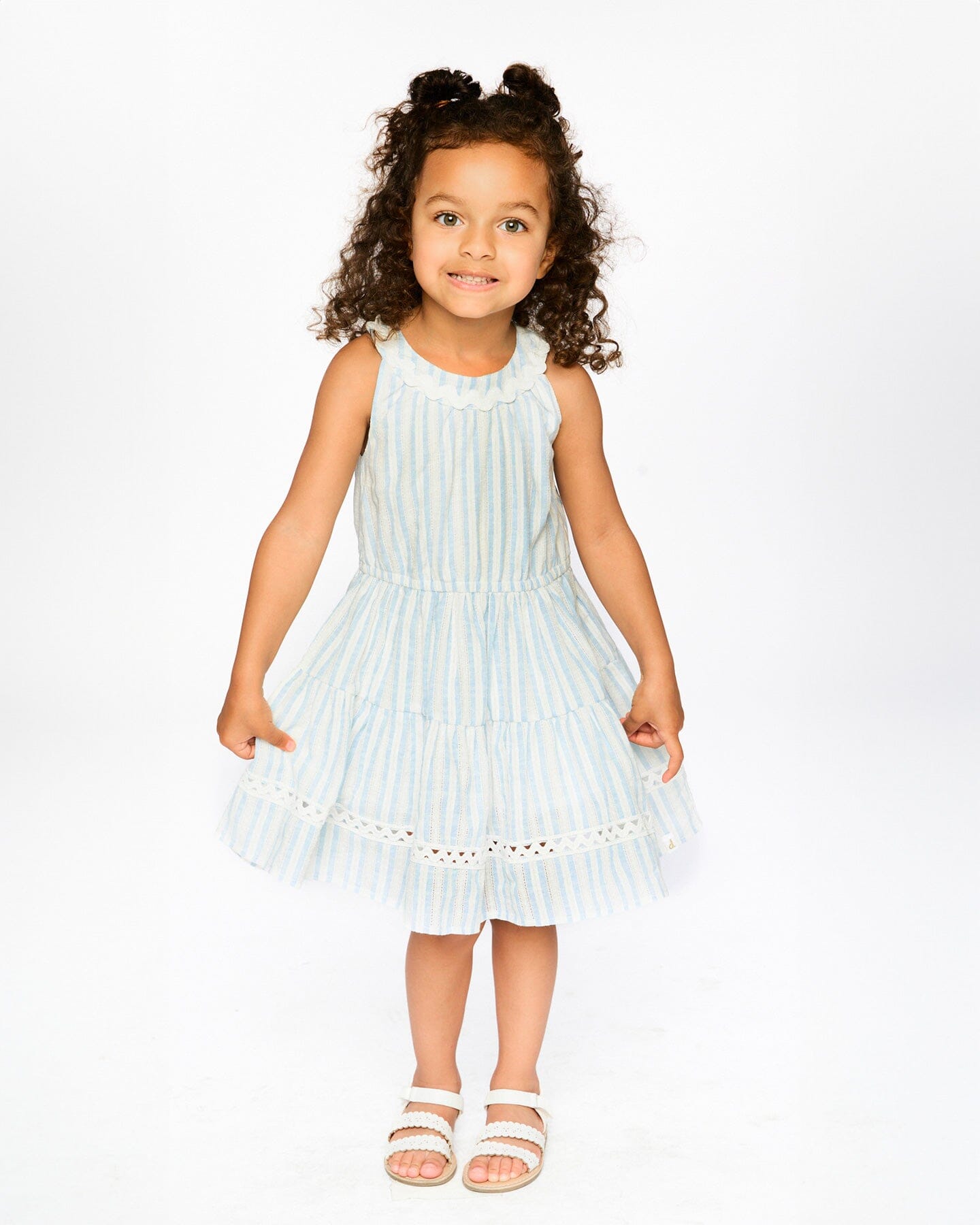 Multi-Tiered Dress White And Blue Stripes