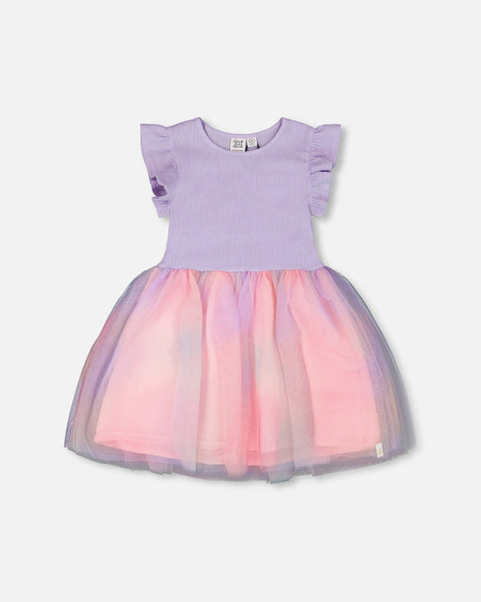 Bi-Material Mesh Dress Lilac