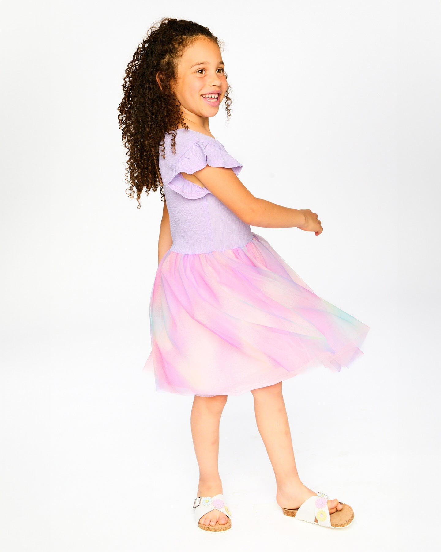 Bi-Material Mesh Dress Lilac