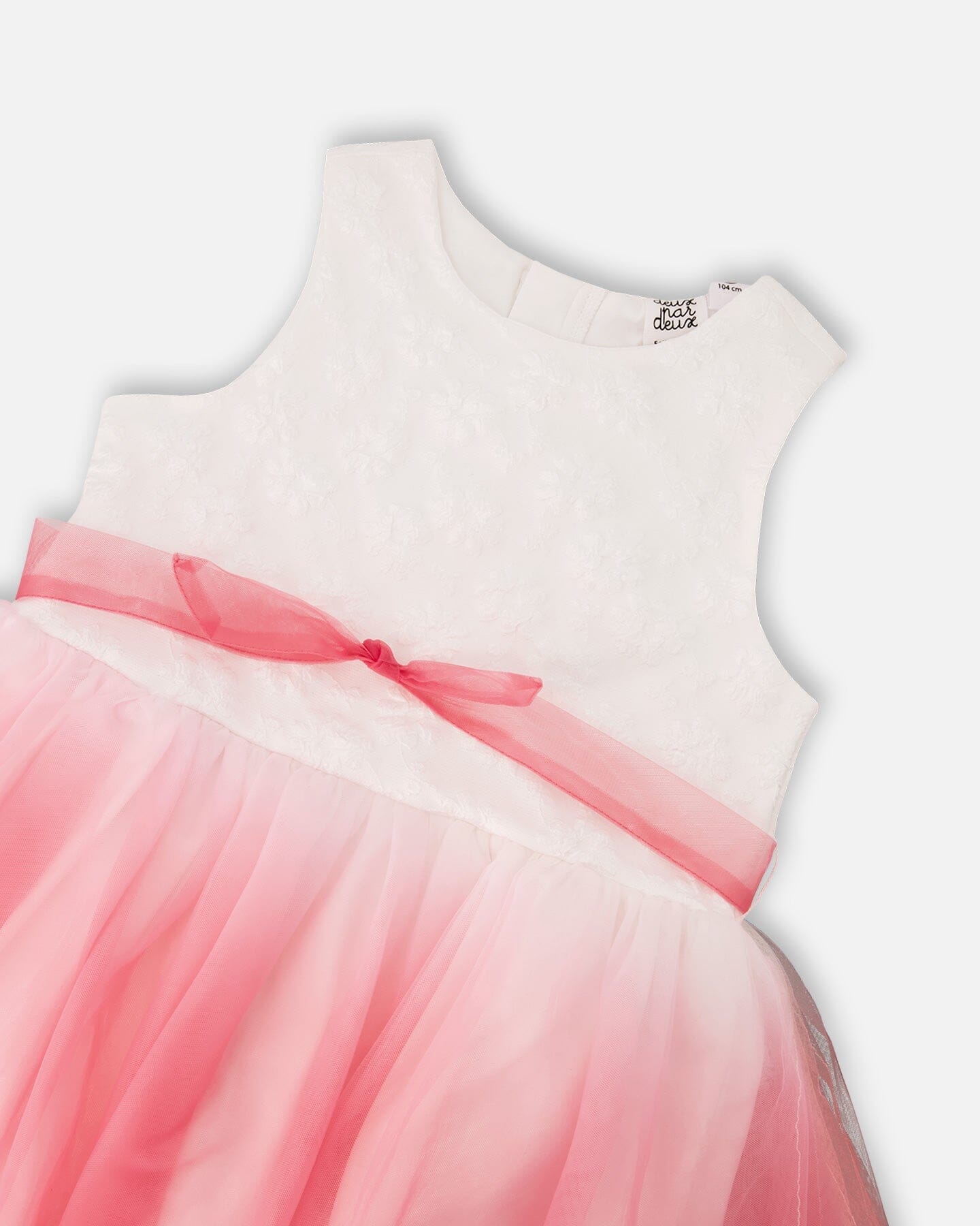 Bi-Material Pleated Mesh Dress White And Pink