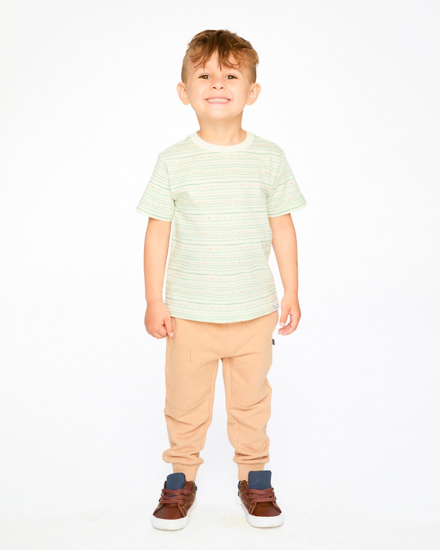 Organic Cotton T-Shirt White Printed Mint Green Lines