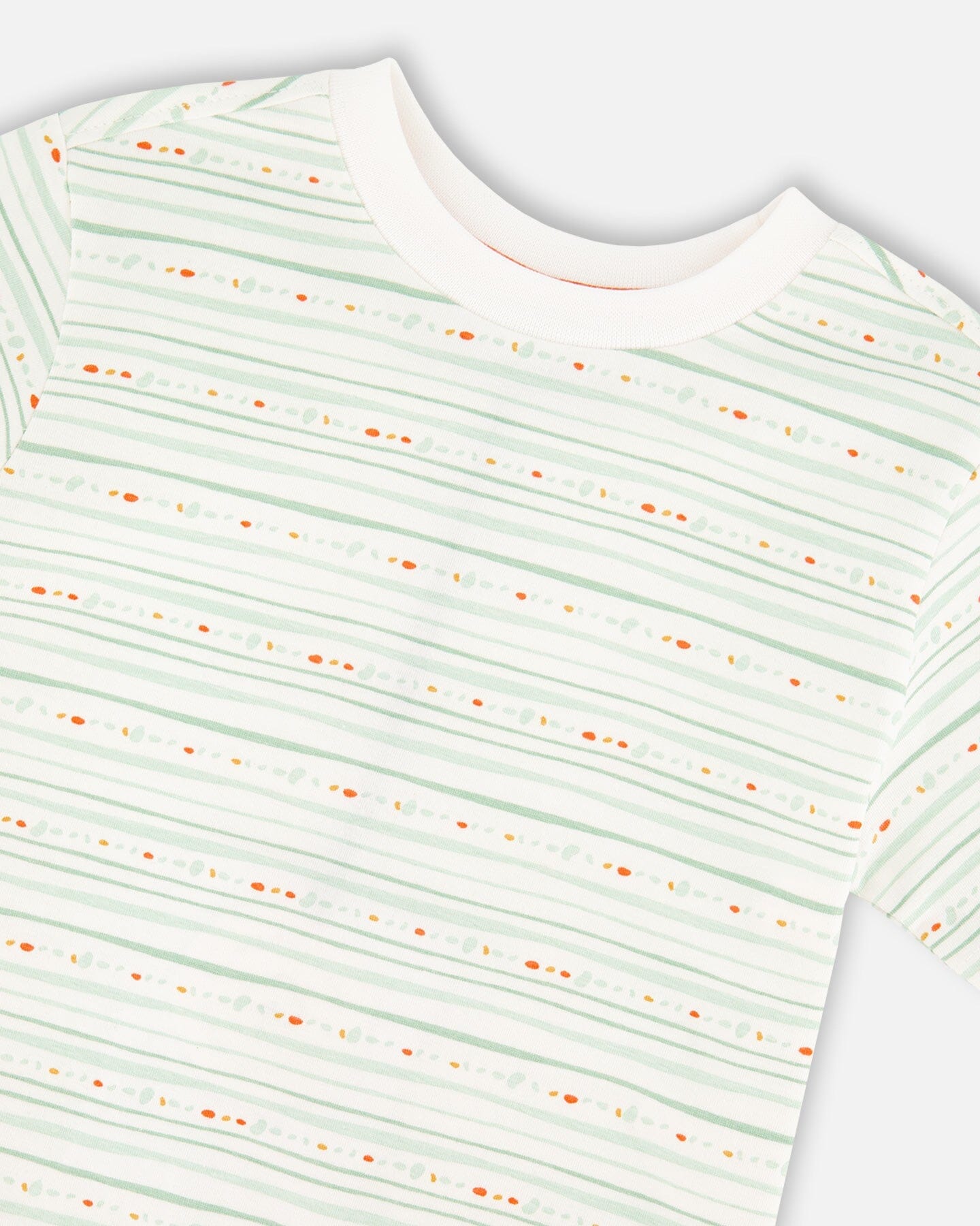 Organic Cotton T-Shirt White Printed Mint Green Lines