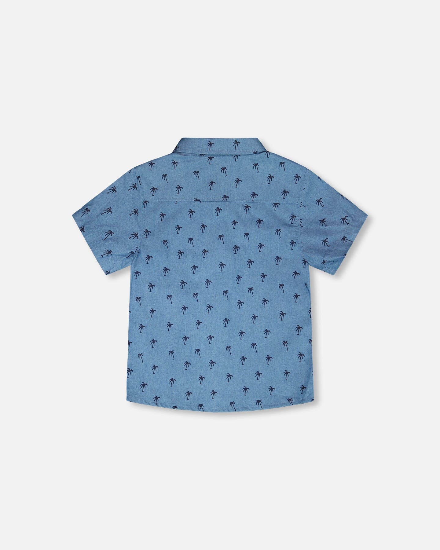 Short Sleeve Chambray Shirt Blue Palm Print