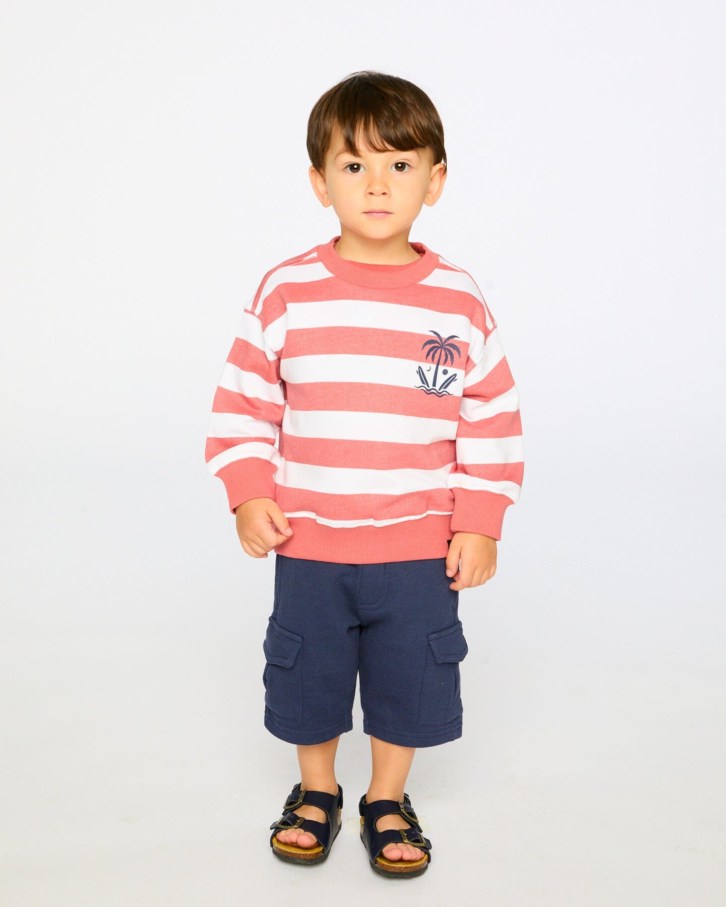 French Terry Sweatshirt Brick And White Stripes