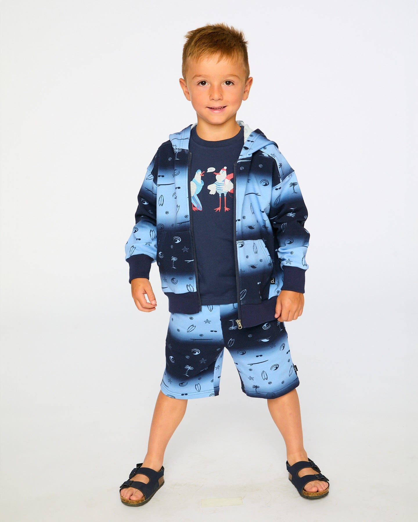 Hooded French Terry Cardigan Blue Gradient