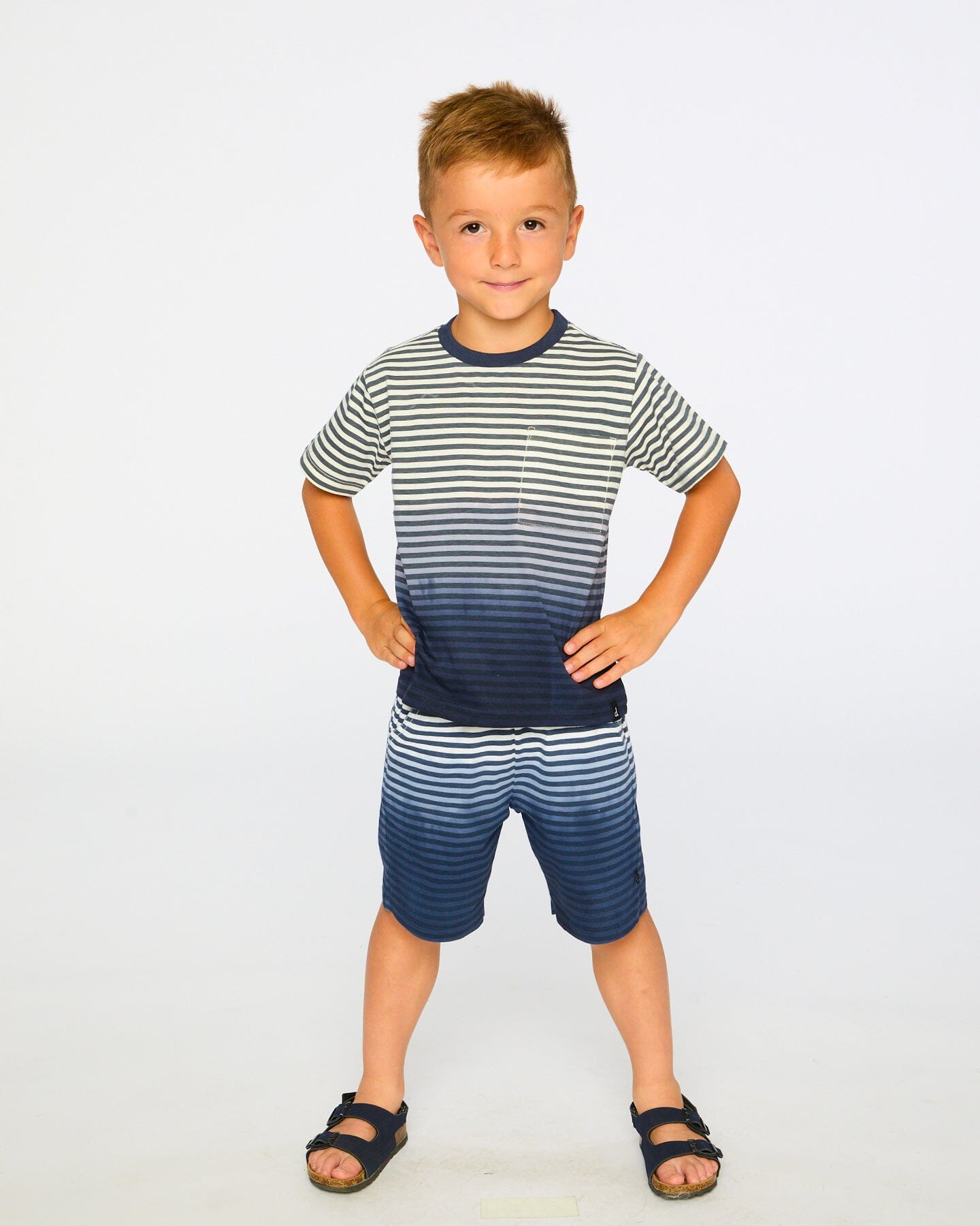 Organic Cotton Short Sleeve T-Shirt Blue Gradient Stripes