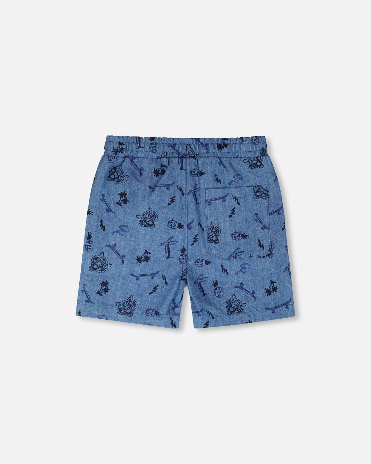 Chambray Shorts Blue Printed Skateboards