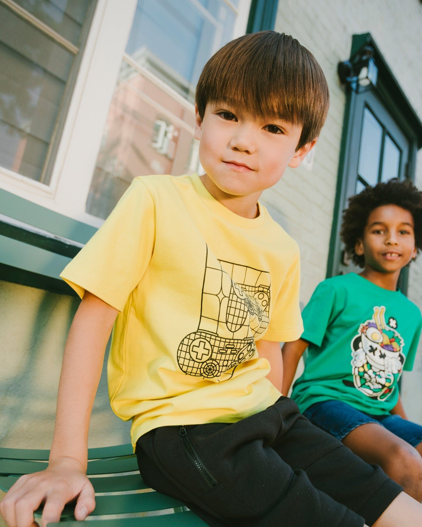 Organic Cotton Jersey T-Shirt With Gamer Print Yellow