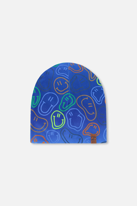 Stretch Jersey Beanie Blue Printed Smileys