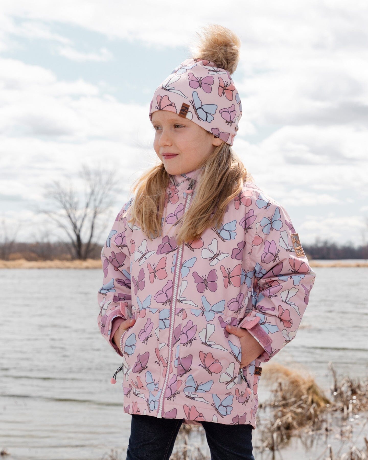 Mid-Season Jacket Pink Printed Butterflies
