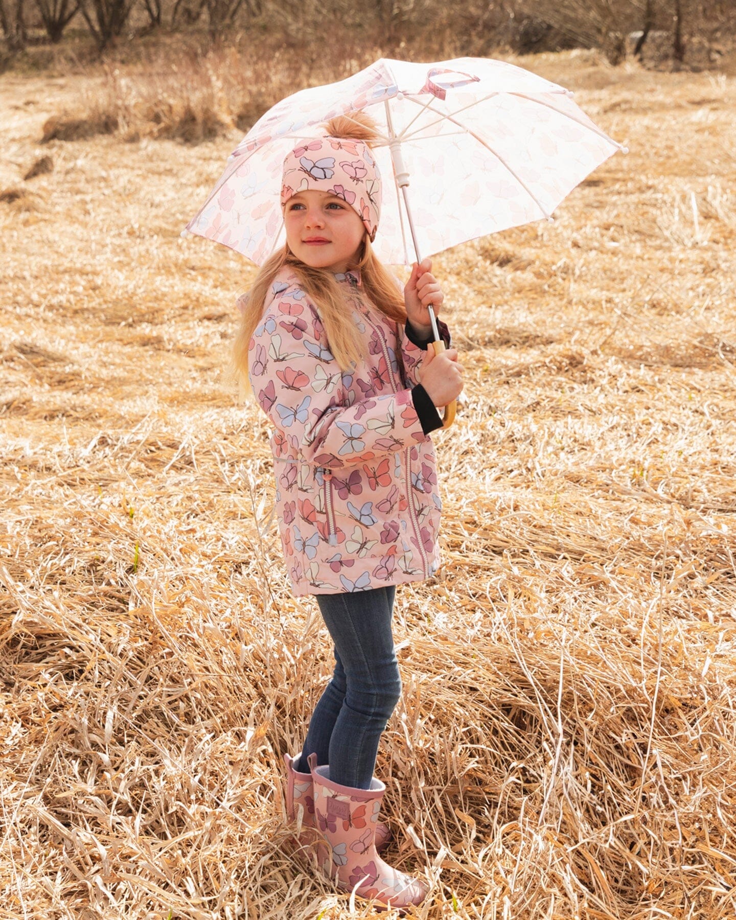 Mid-Season Jacket Pink Printed Butterflies