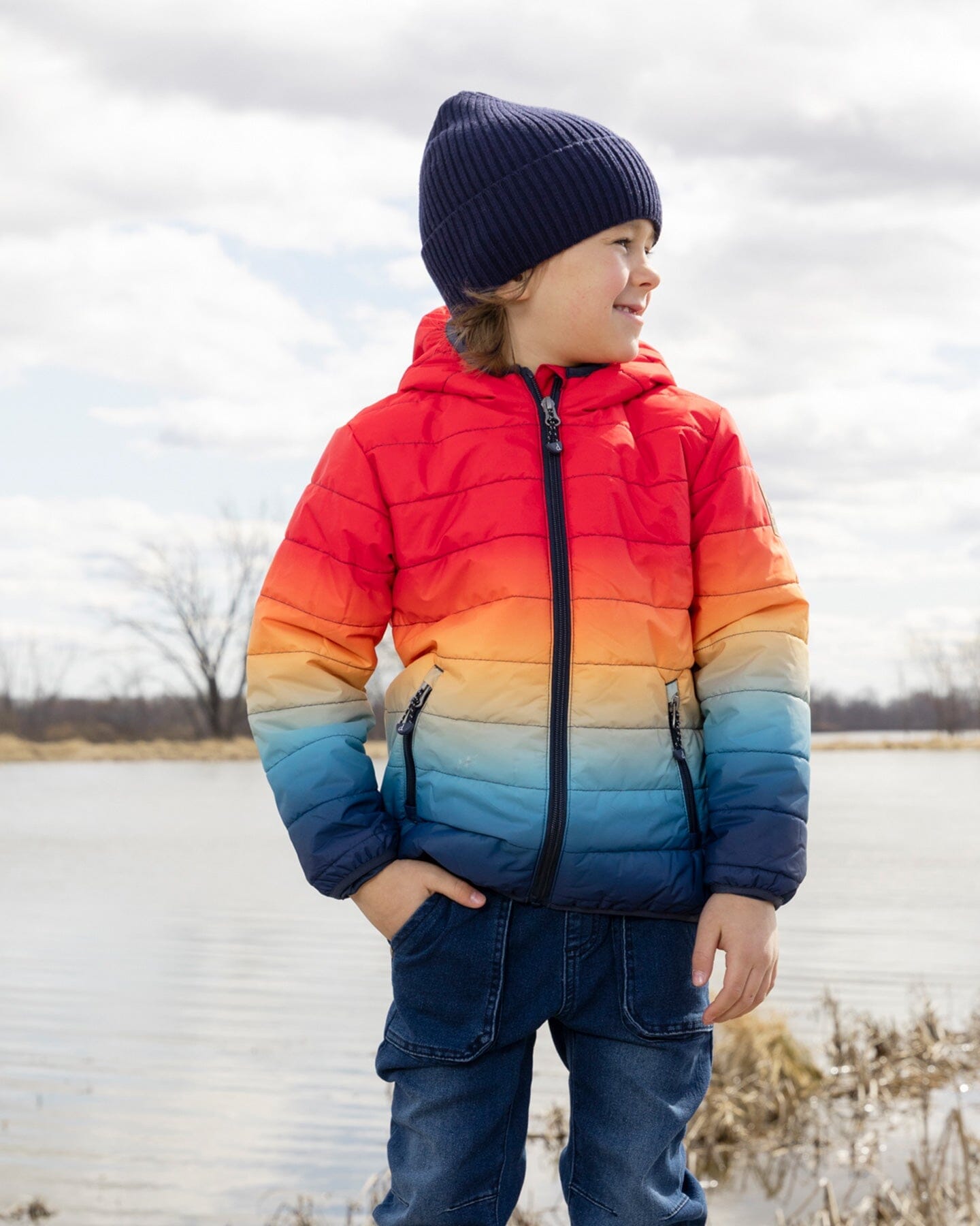 Quilted Mid-Season Jacket Orange And Blue Gradient