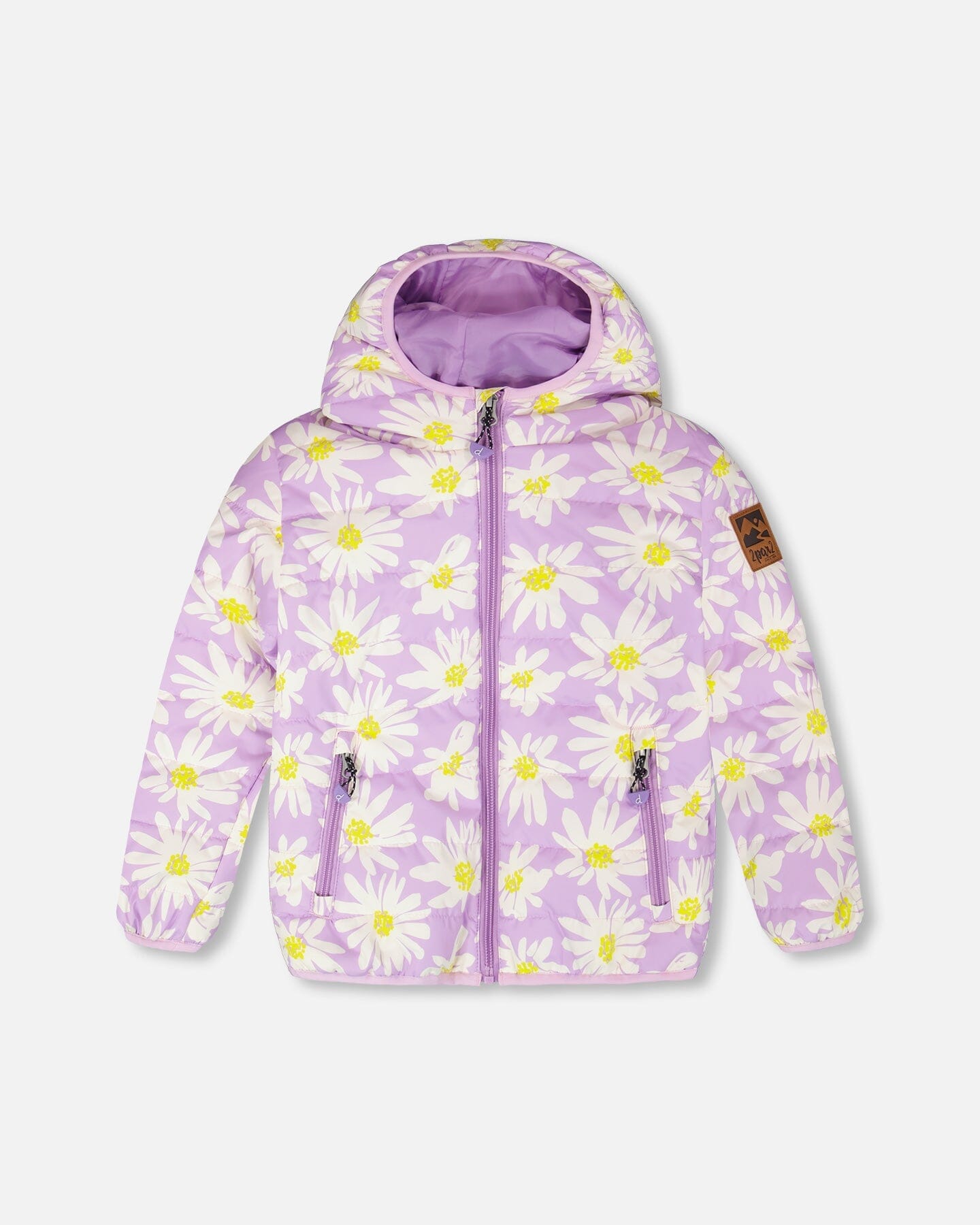 Quilted Mid-Season Jacket Purple Daisy Print