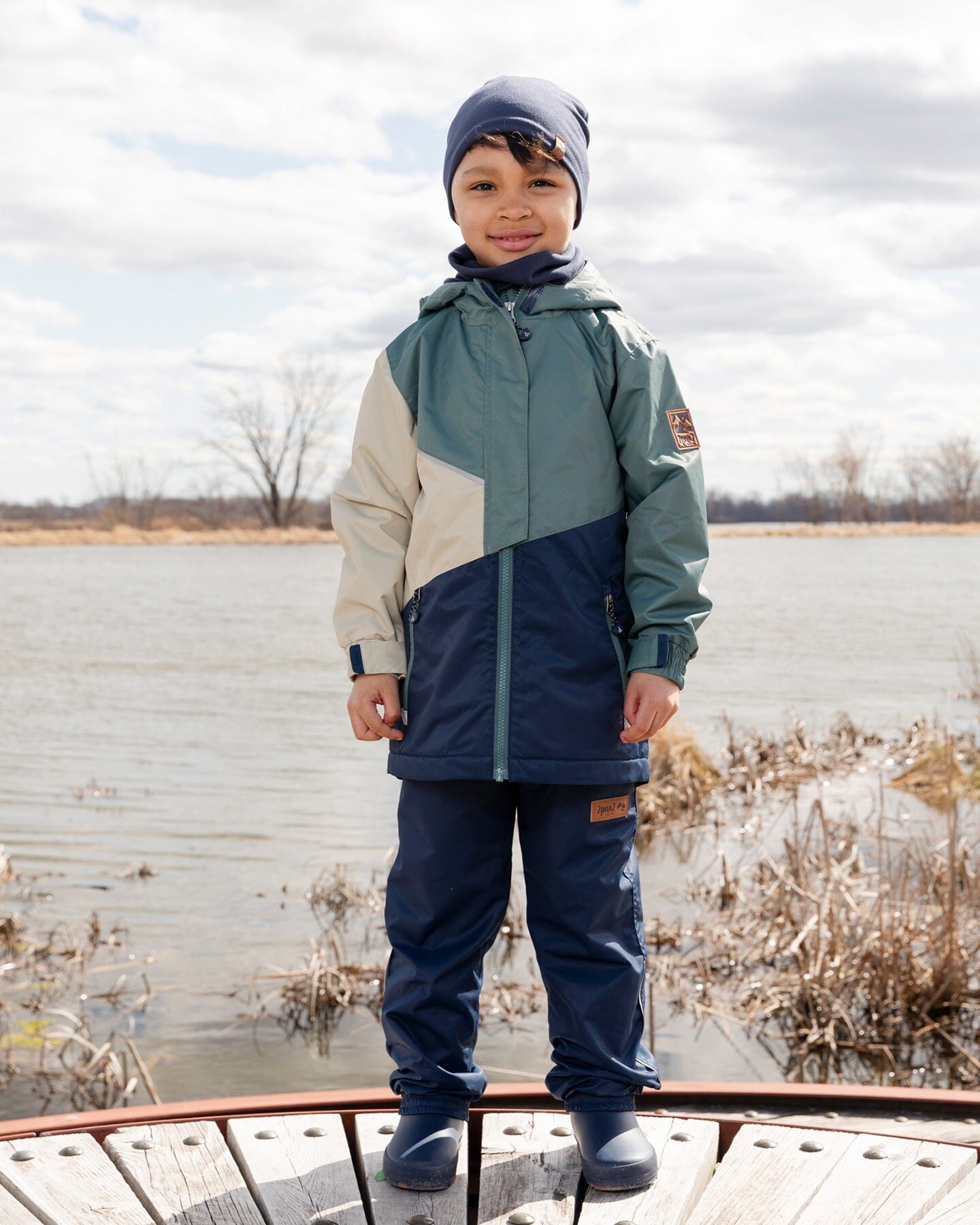 Mid-Season Jacket In Recycled Polyester Dark Green, Beige And Navy