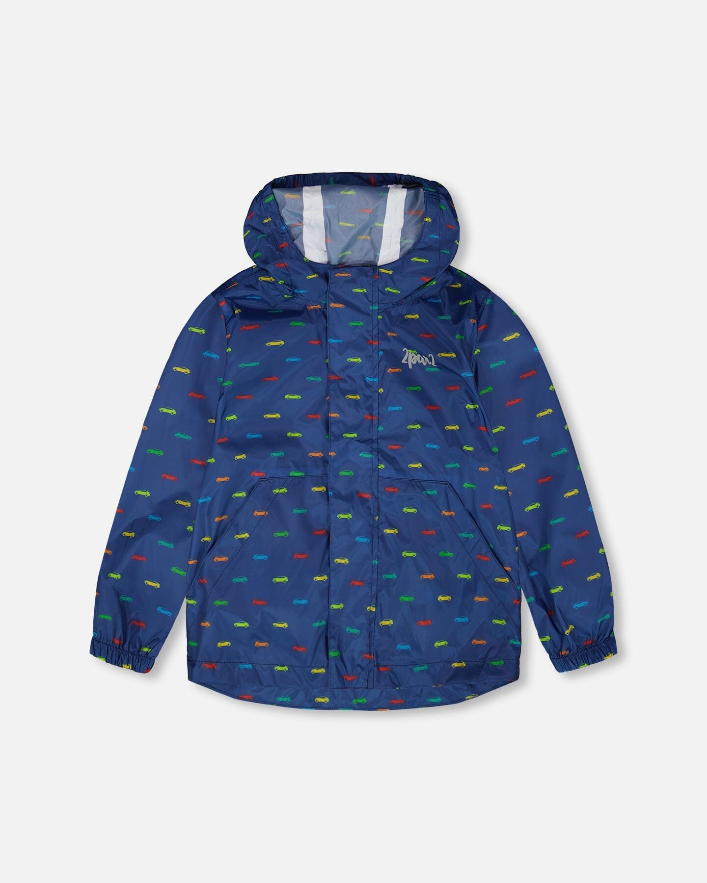Packable Windbreaker In Polyester Blue Car Print