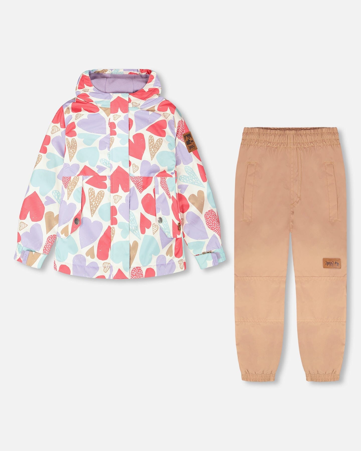 Two-Piece Mid-Season Outerwear Set White Heart Print