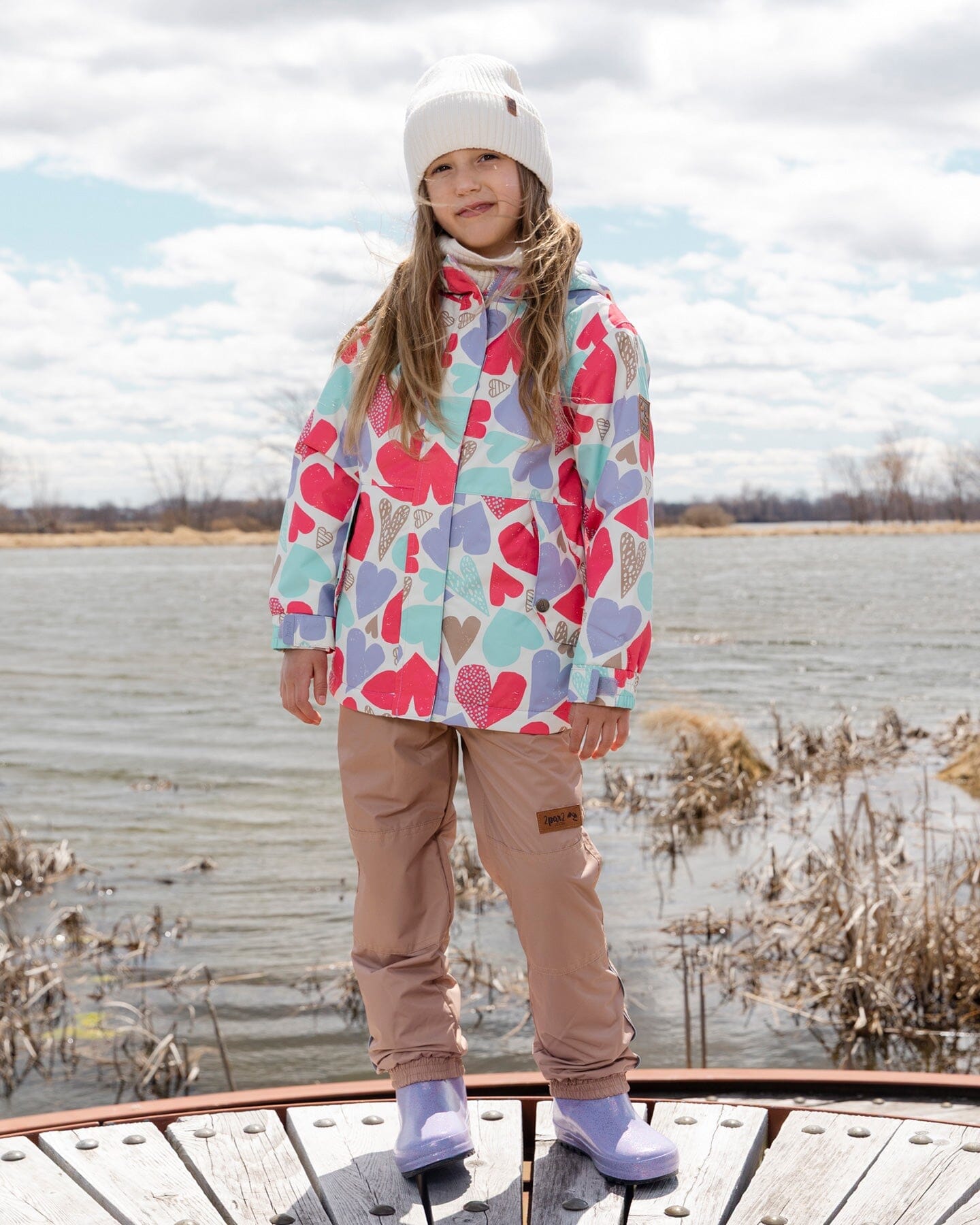 Two-Piece Mid-Season Outerwear Set White Heart Print