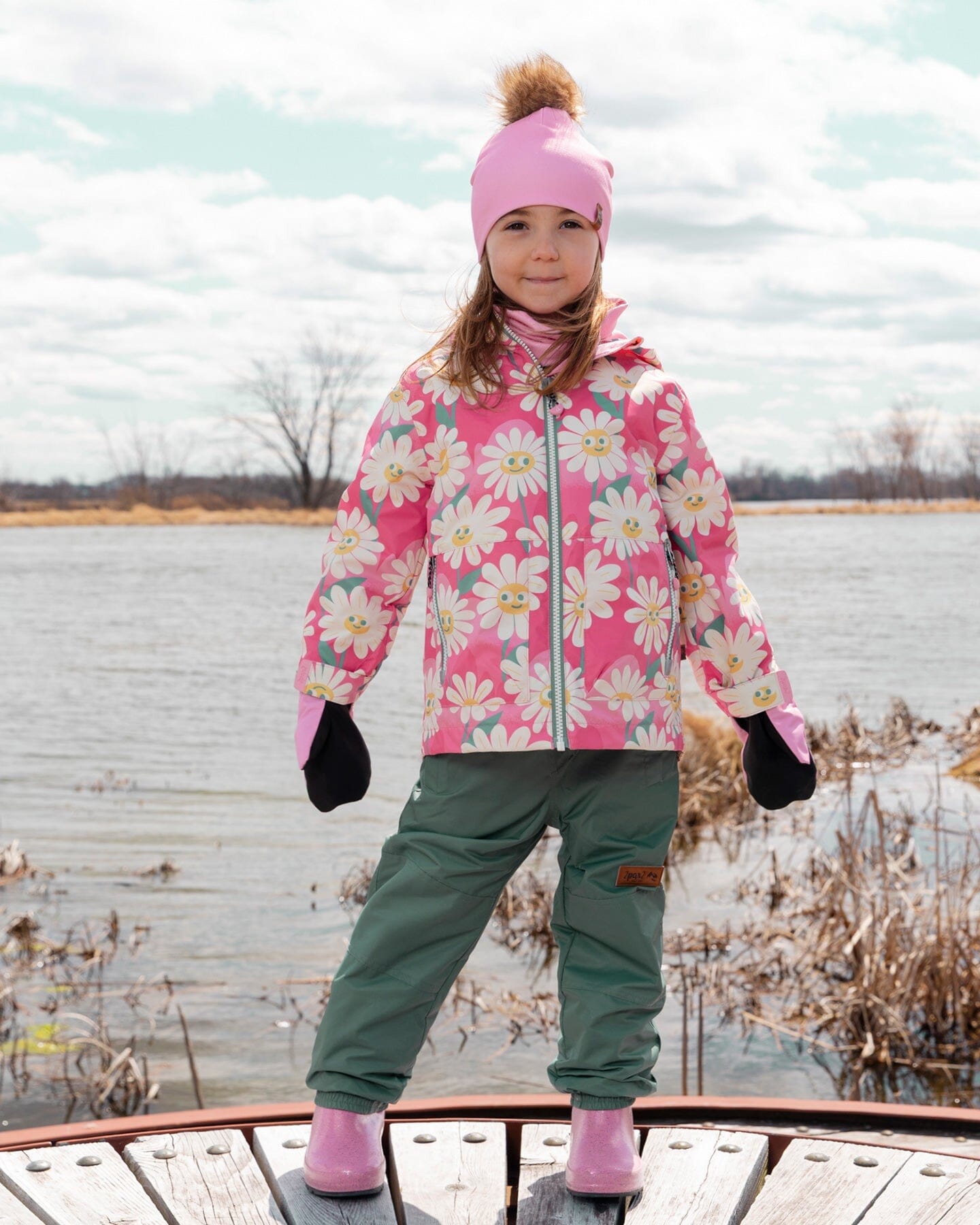 3-In-1 Two-Piece Mid-Season Outerwear Set Pink Smiling Flower Print