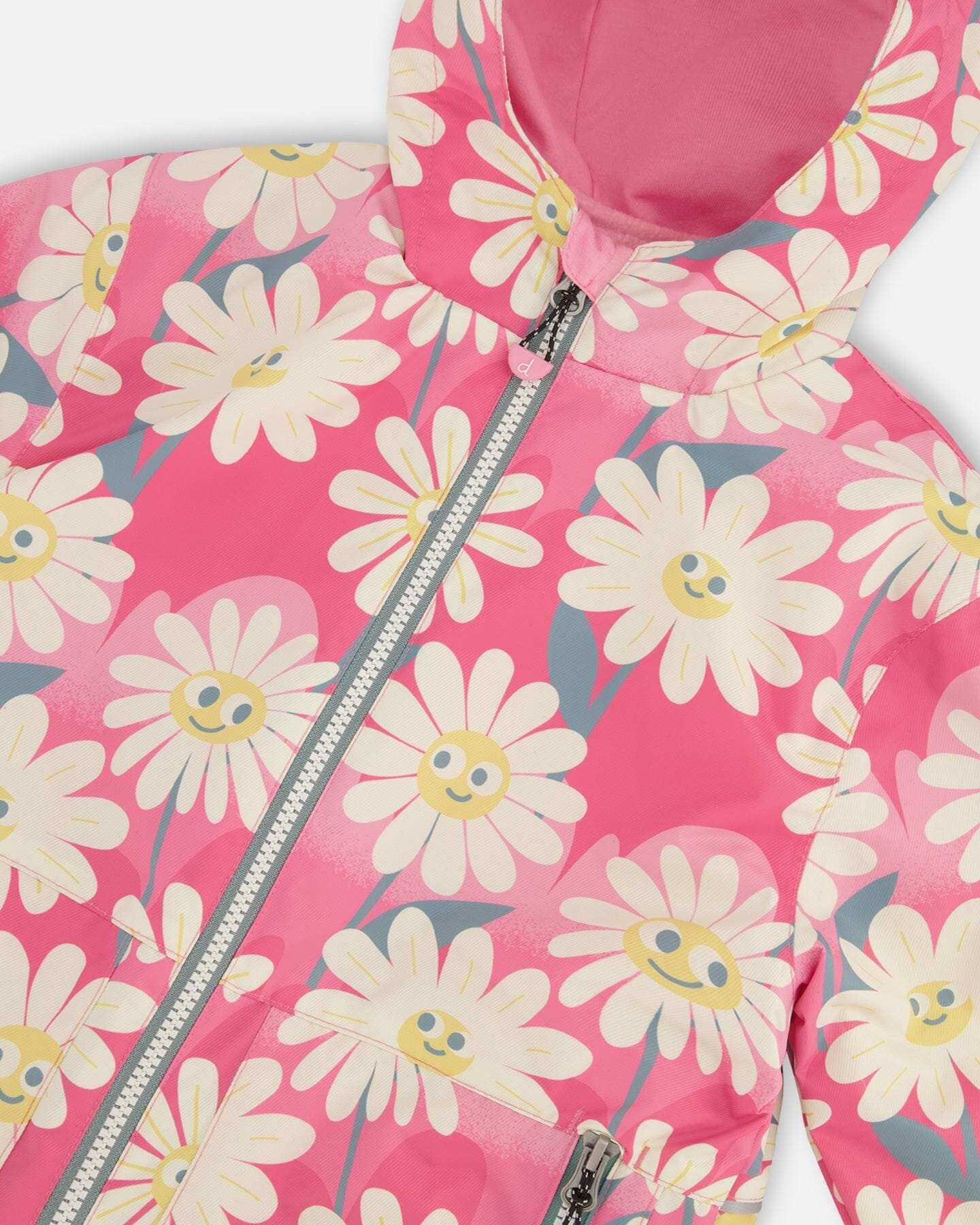 3-In-1 Two-Piece Mid-Season Outerwear Set Pink Smiling Flower Print