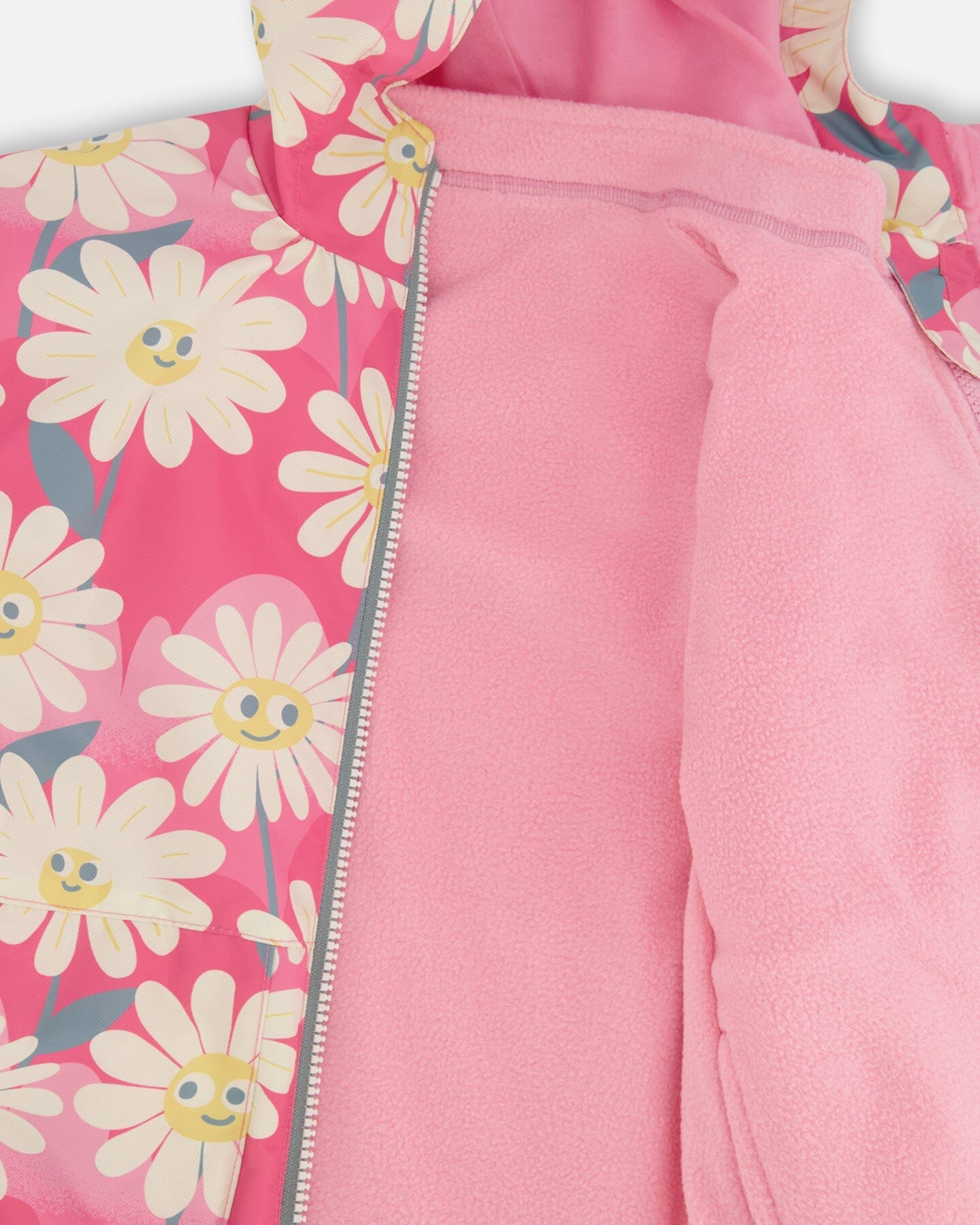 3-In-1 Two-Piece Mid-Season Outerwear Set Pink Smiling Flower Print