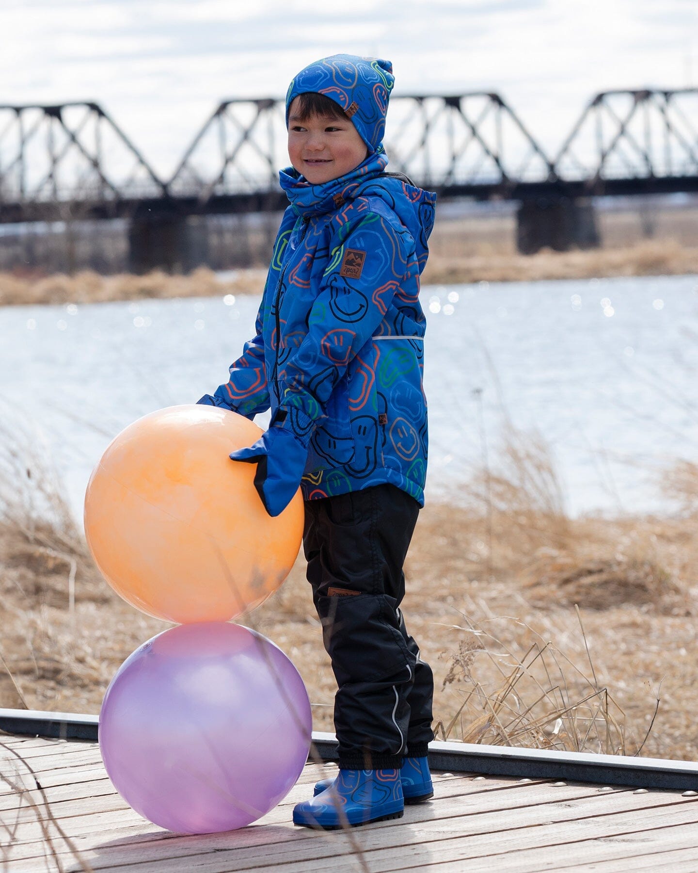 Two-Piece Mid-Season Outerwear Set Blue Printed Smileys