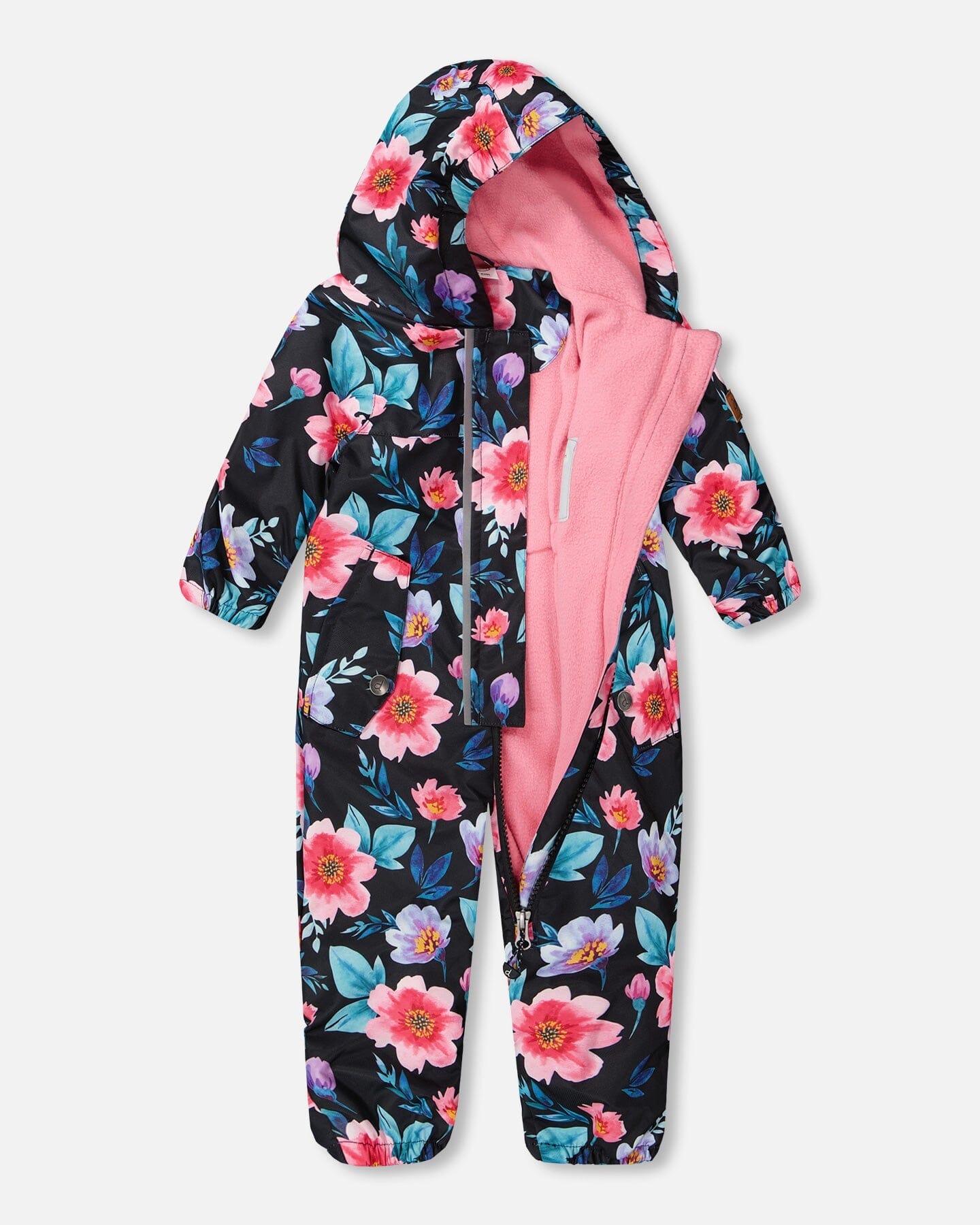 Baby Mid-Season One-Piece Outerwear With Hat Black Printed Flowers