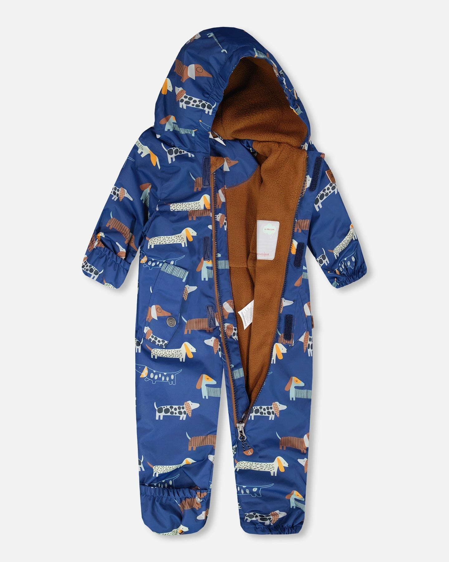 Baby Mid-Season One-Piece Outerwear With Hat Blue Dog Print